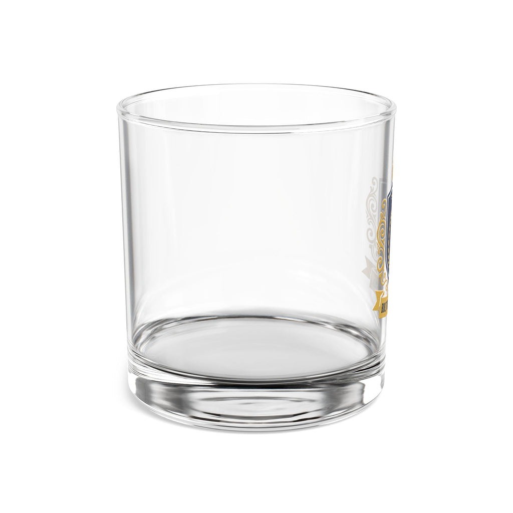 Built To Fix Born To Lead Crest Rocks Glass 10oz — Navy & Gold Plumber Glass