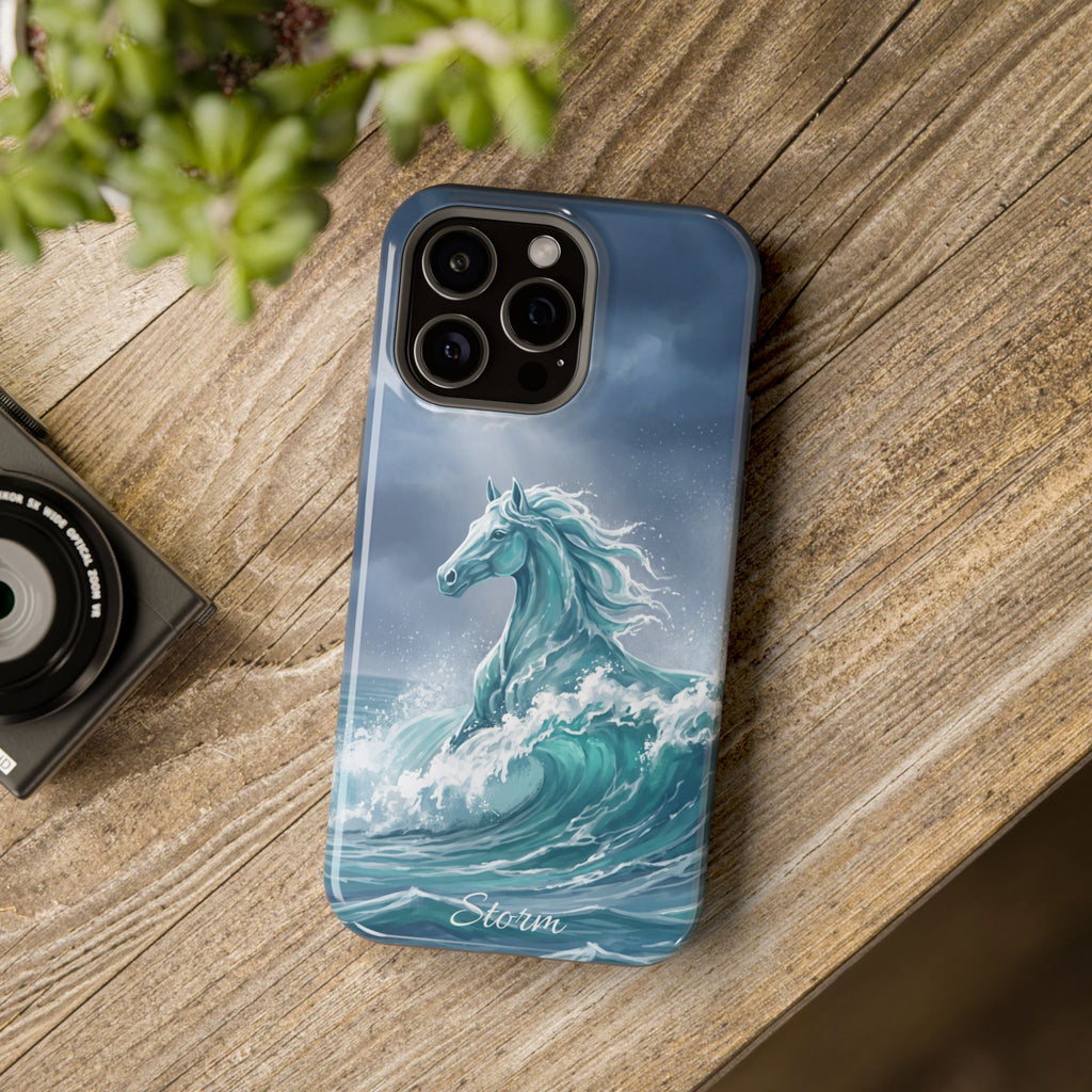 Personalized Ocean Wave Horse Phone Case — Tough Magnetic Case with Wireless Charging