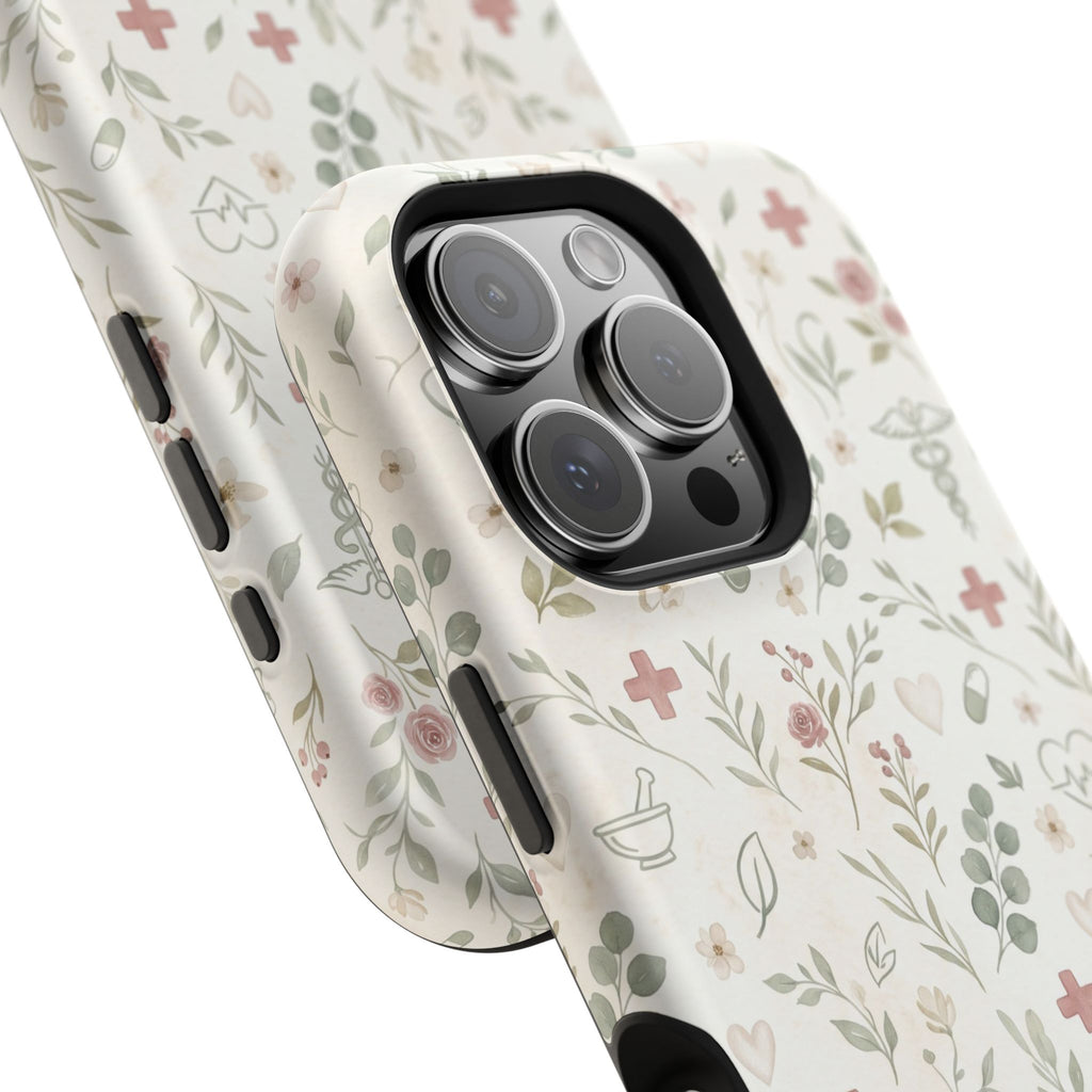 Floral Nurse Phone Case — Impact-Resistant Wireless Charging Cover