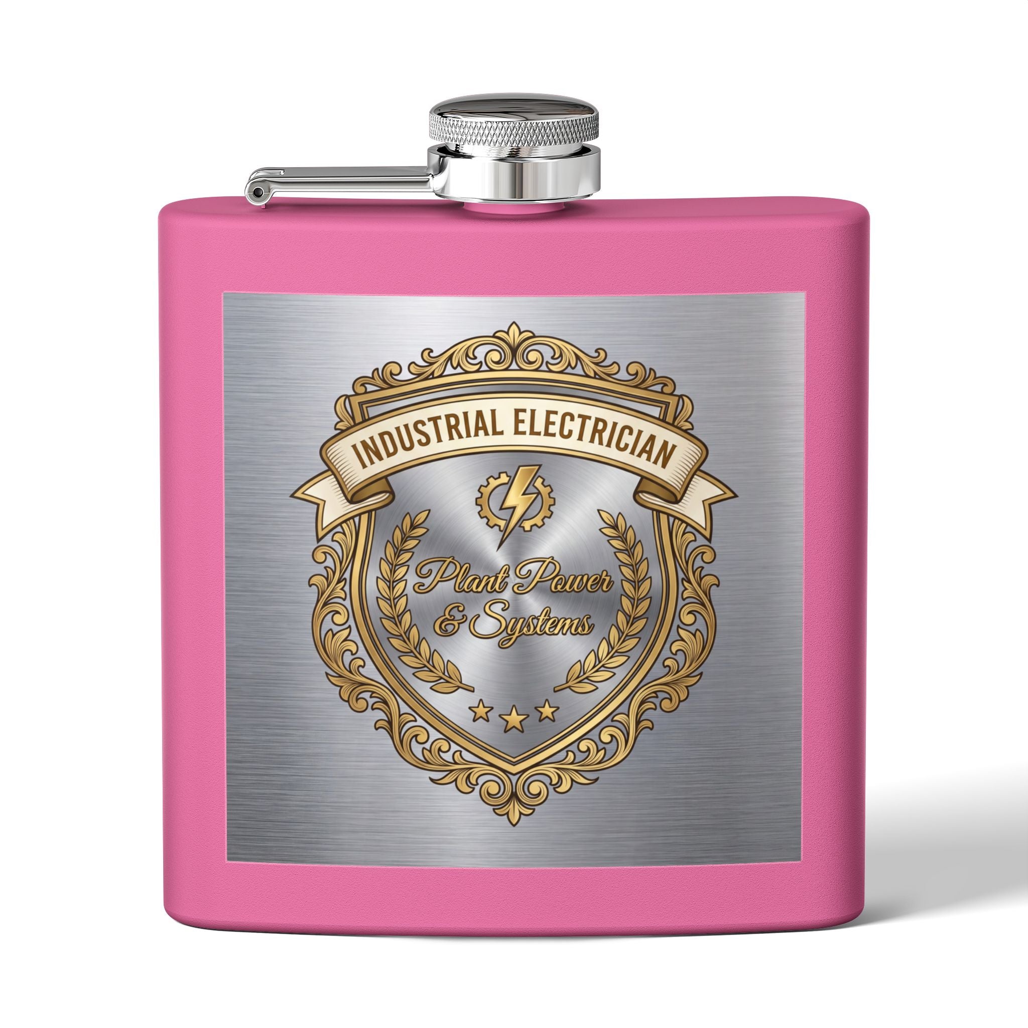Flask — "Industrial Electrician: Plant Power & Systems" (Crest Edition) 6oz Stainless Steel Hip Flask