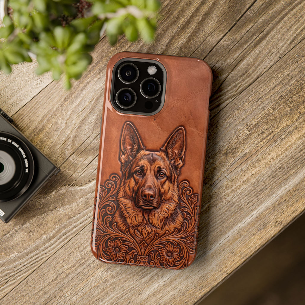 German Shepherd Phone Case | Western Tooled Art — Tough Magnetic Case with Wireless Charging