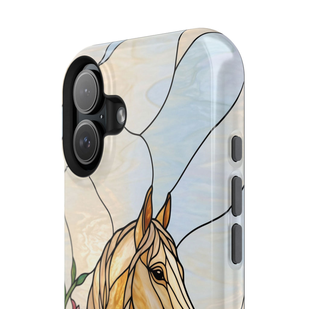 Floral Stained Glass Horse Phone Case — Tough Magnetic Case with Wireless Charging