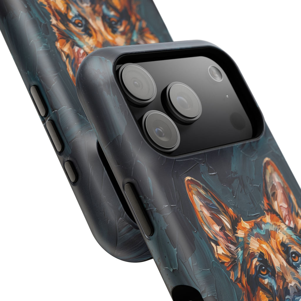 German Shepherd Phone Case | Palette Knife Painting Art — Tough Magnetic Case with Wireless Charging