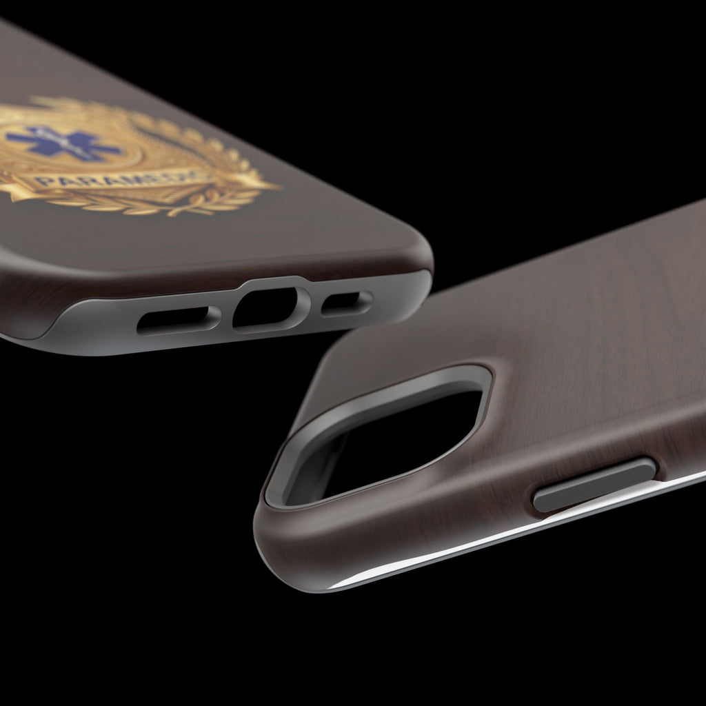 Gold Paramedic Laurel Badge Wood Phone Case — Magnetic Wireless Charging Cover