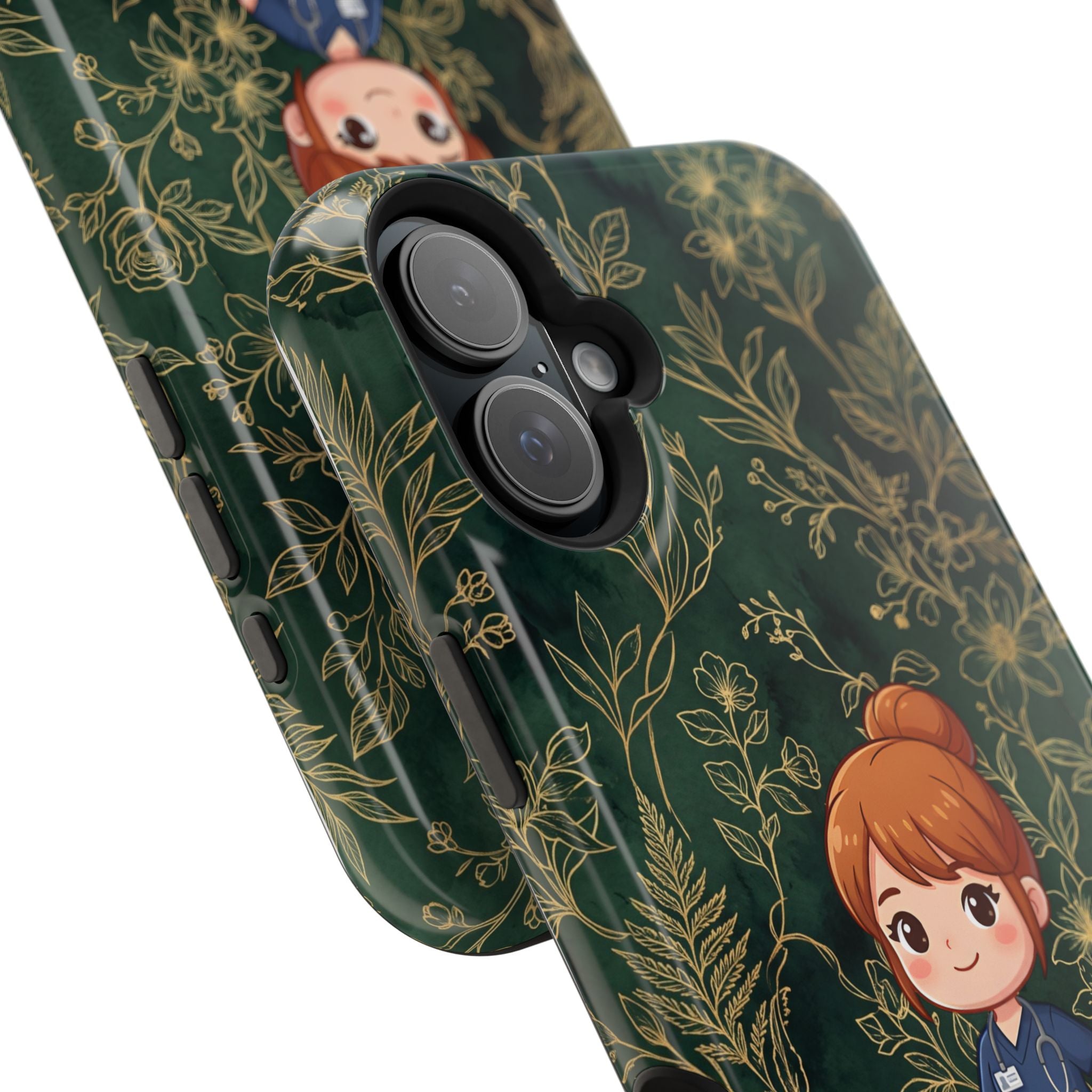 Personalized Nurse Botanical Phone Case — Impact-Resistant Wireless Charging Cover