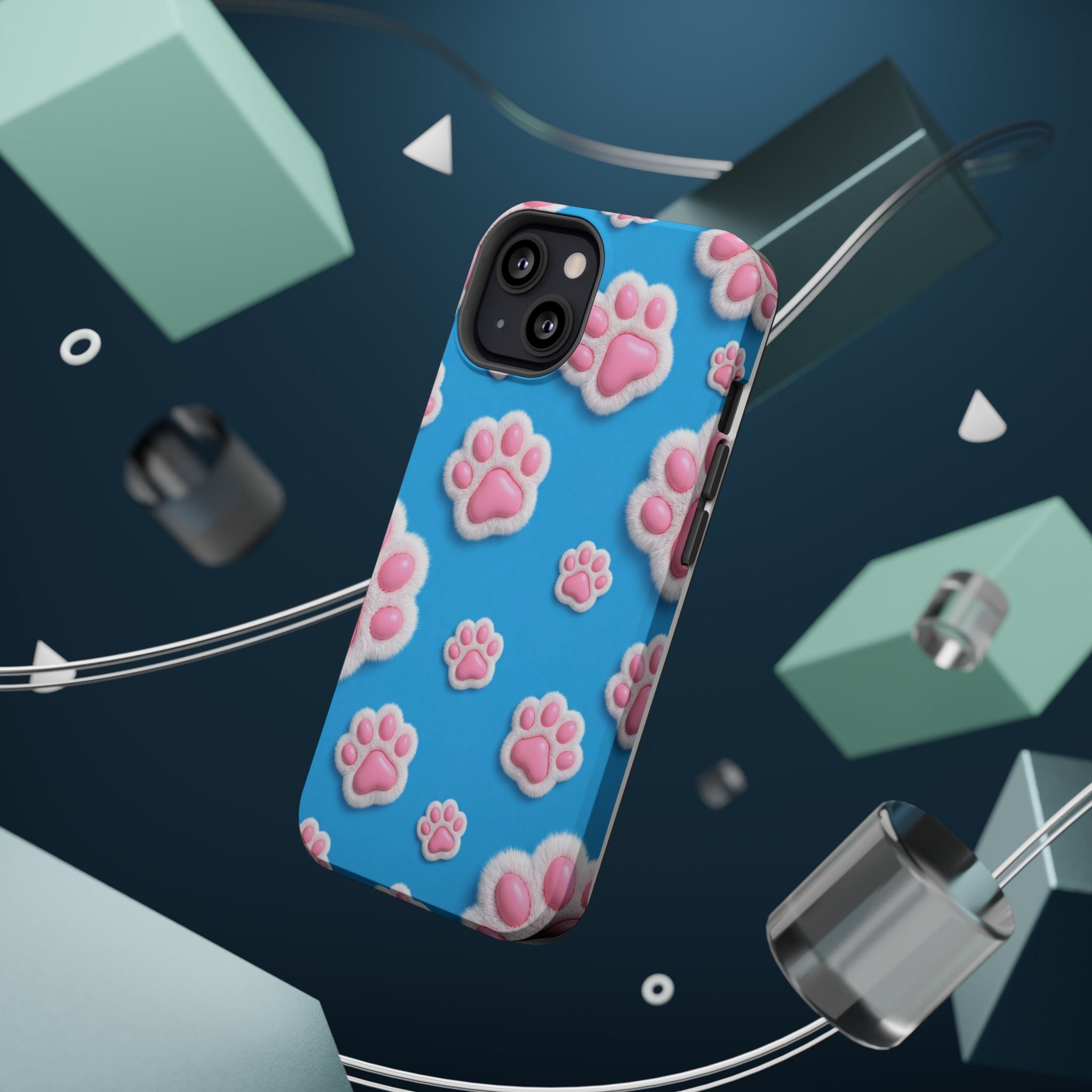Fluffy Paw Print Phone Case | Cute 3D Pink Paw Pattern Case for Dog & Cat Lovers | iPhone & Samsung