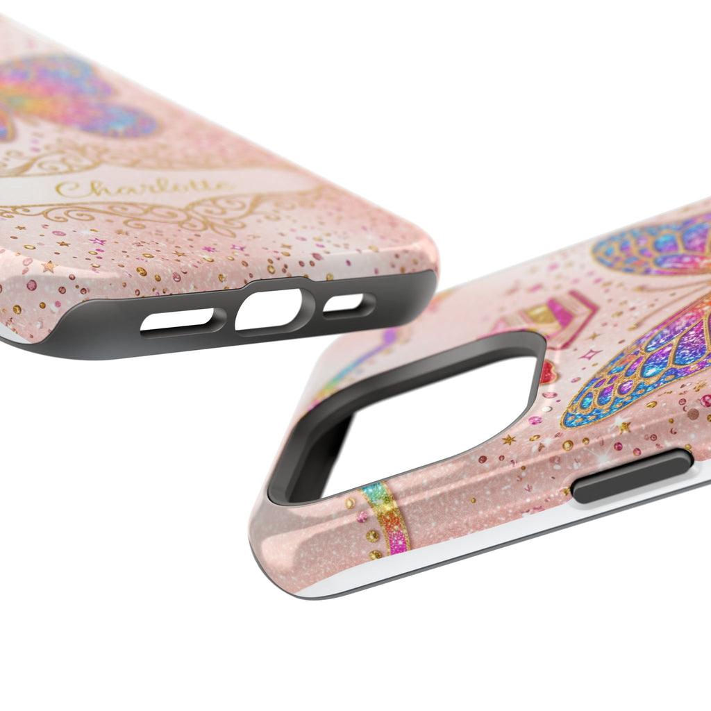 Blush Glitter Butterfly Personalized Teacher Phone Case — Wireless Charging Cover