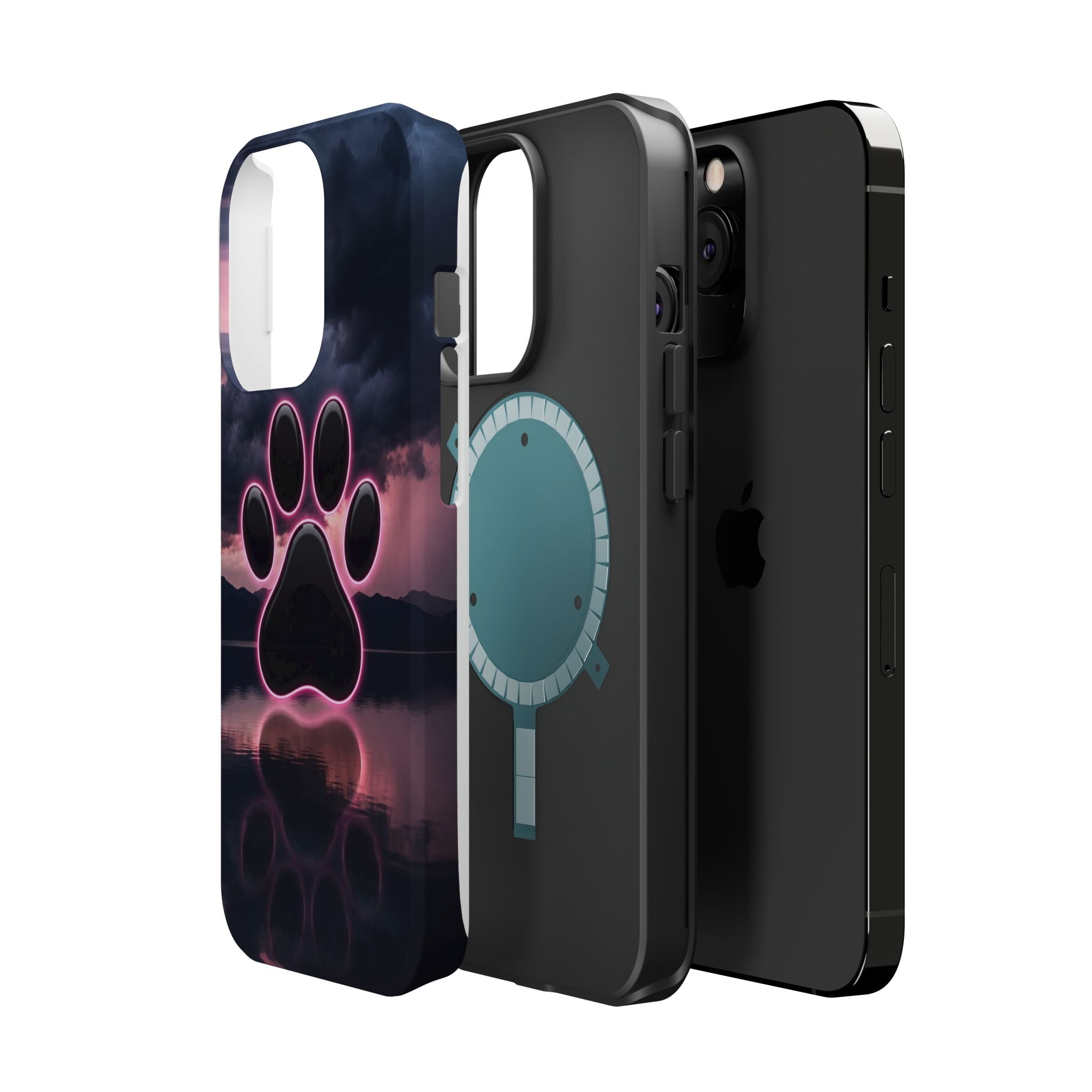 Neon Paw Print Phone Case — Impact-Resistant Wireless Charging Cover