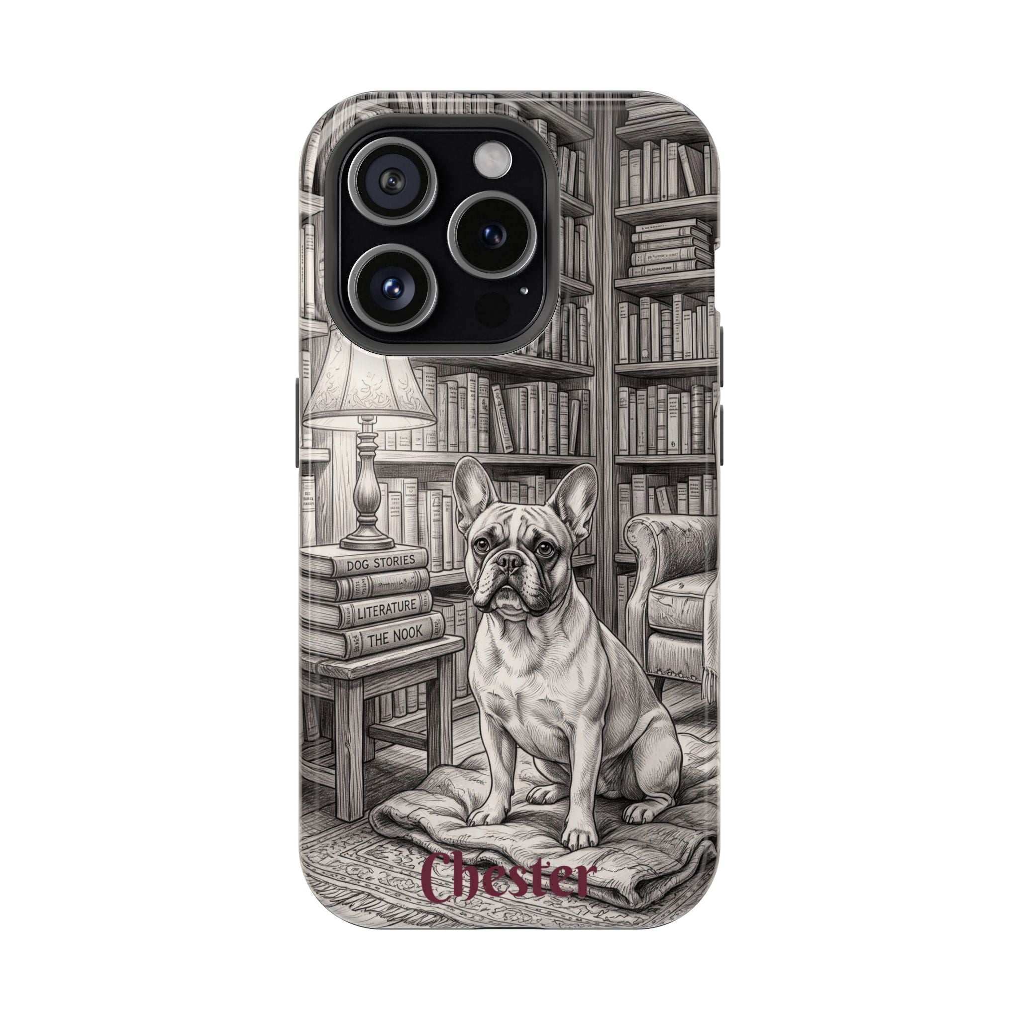 Personalized French Bulldog Library Study Phone Case — Wireless Charging Cover