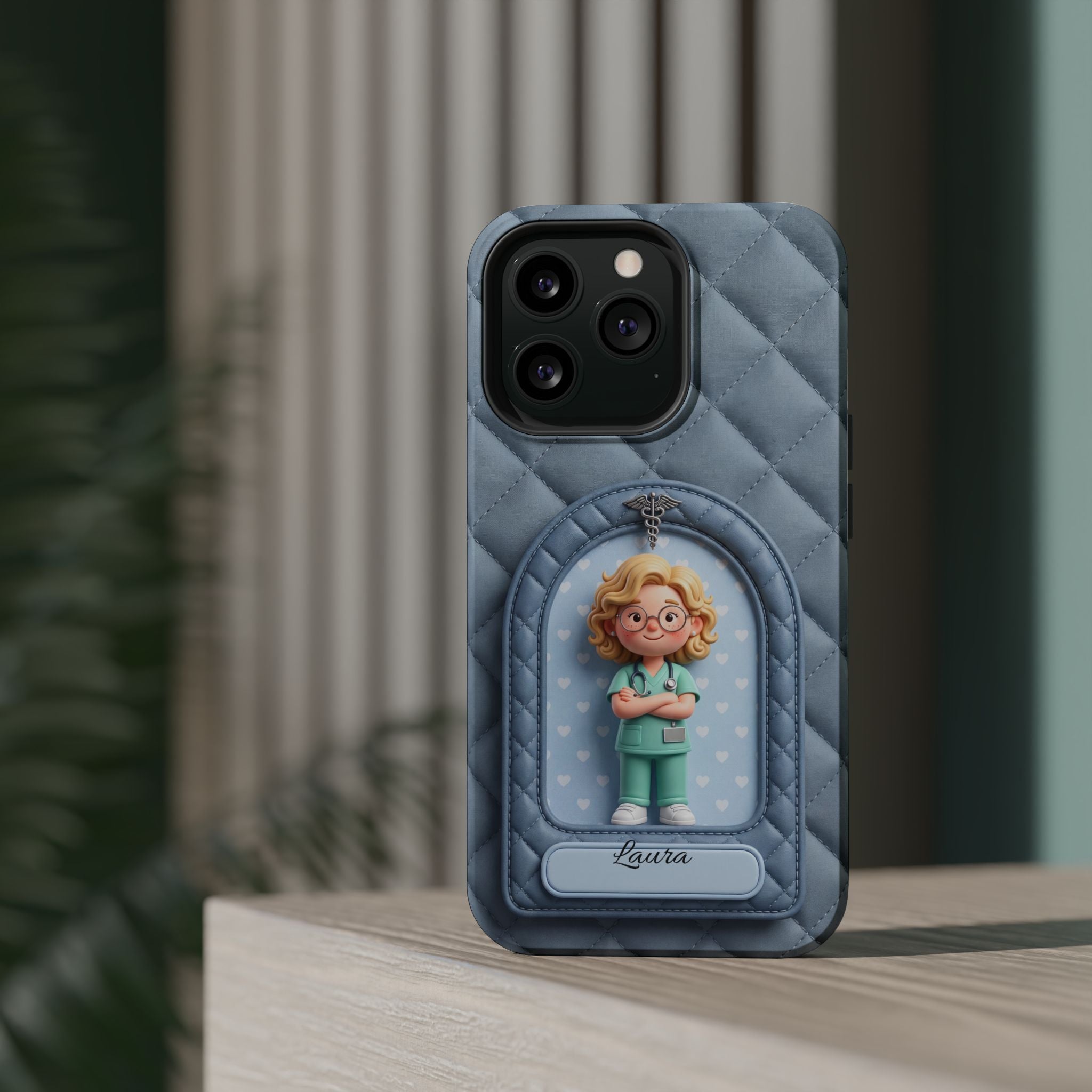 Personalized Quilted Nurse Phone Case — Wireless Charging Cover
