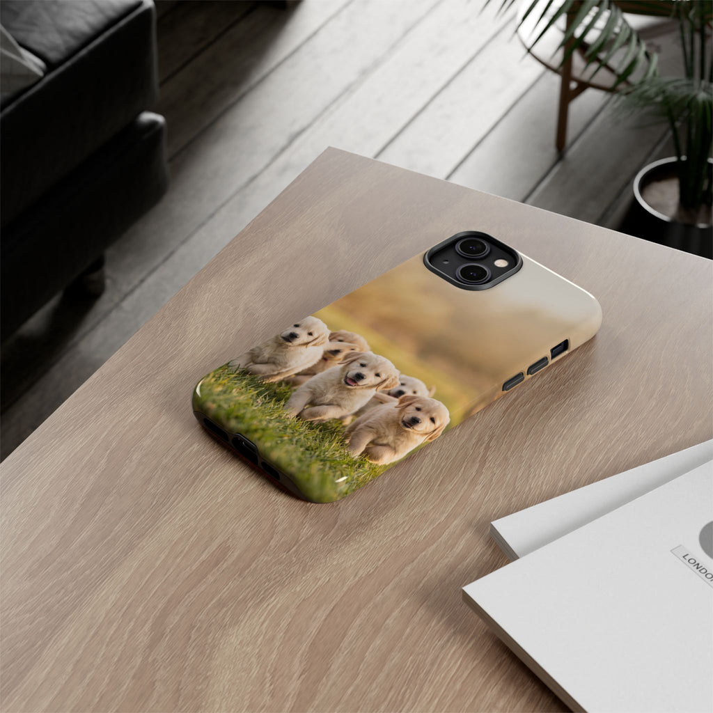Golden Retriever Puppies Phone Case | Playful Puppy Pack Running in Grass | iPhone & Samsung