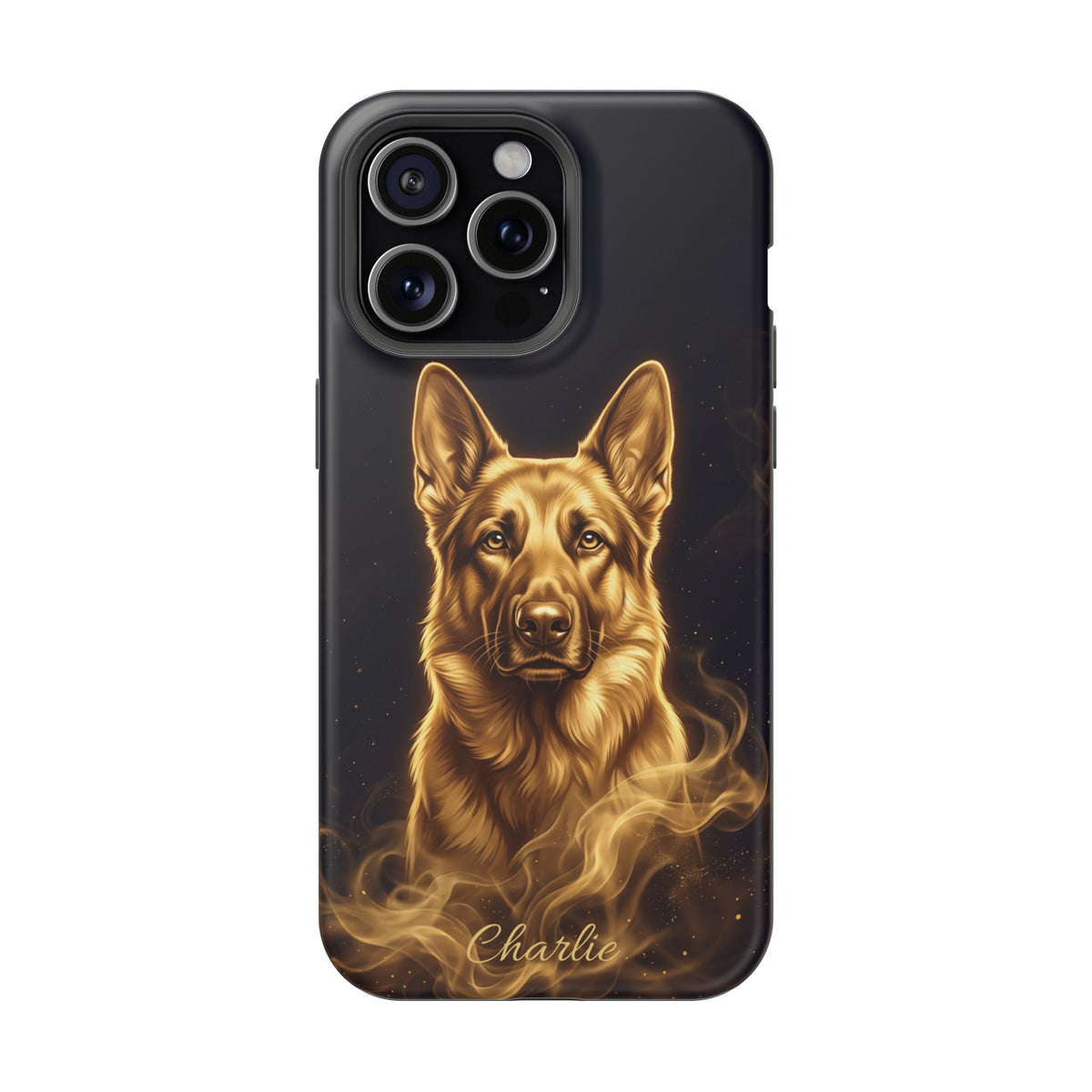 German Shepherd Phone Case | Personalized Gold Glow Art — Tough Magnetic Case with Wireless Charging
