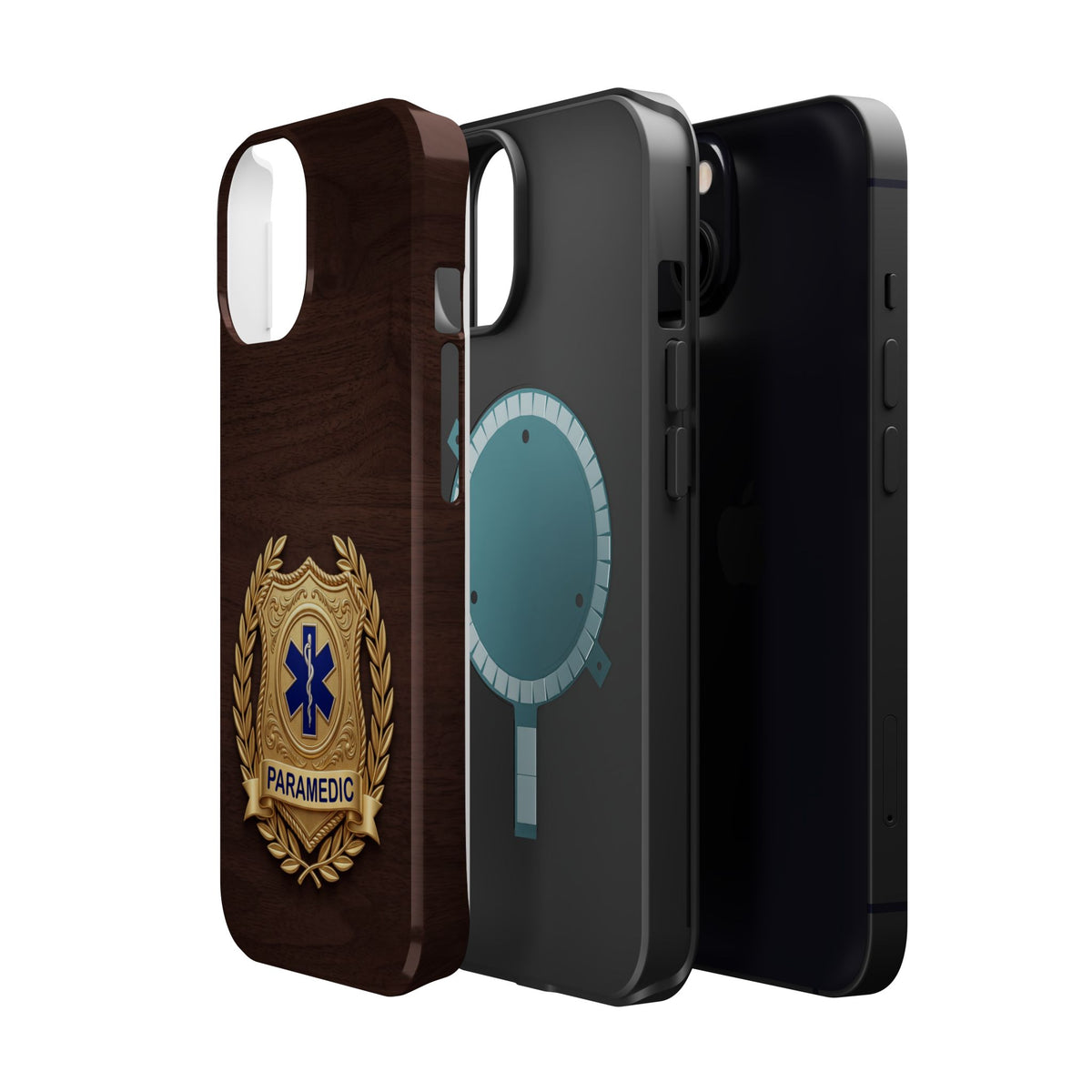 Gold Paramedic Laurel Badge Wood Phone Case — Magnetic Wireless Charging Cover