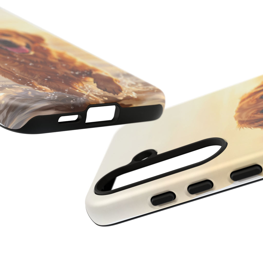 Golden Retriever Splashing in Water Phone Case | Joyful Dog at Golden Hour | iPhone & Samsung