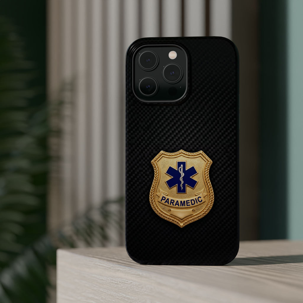 Gold Paramedic Badge Black Phone Case — Magnetic Wireless Charging Cover