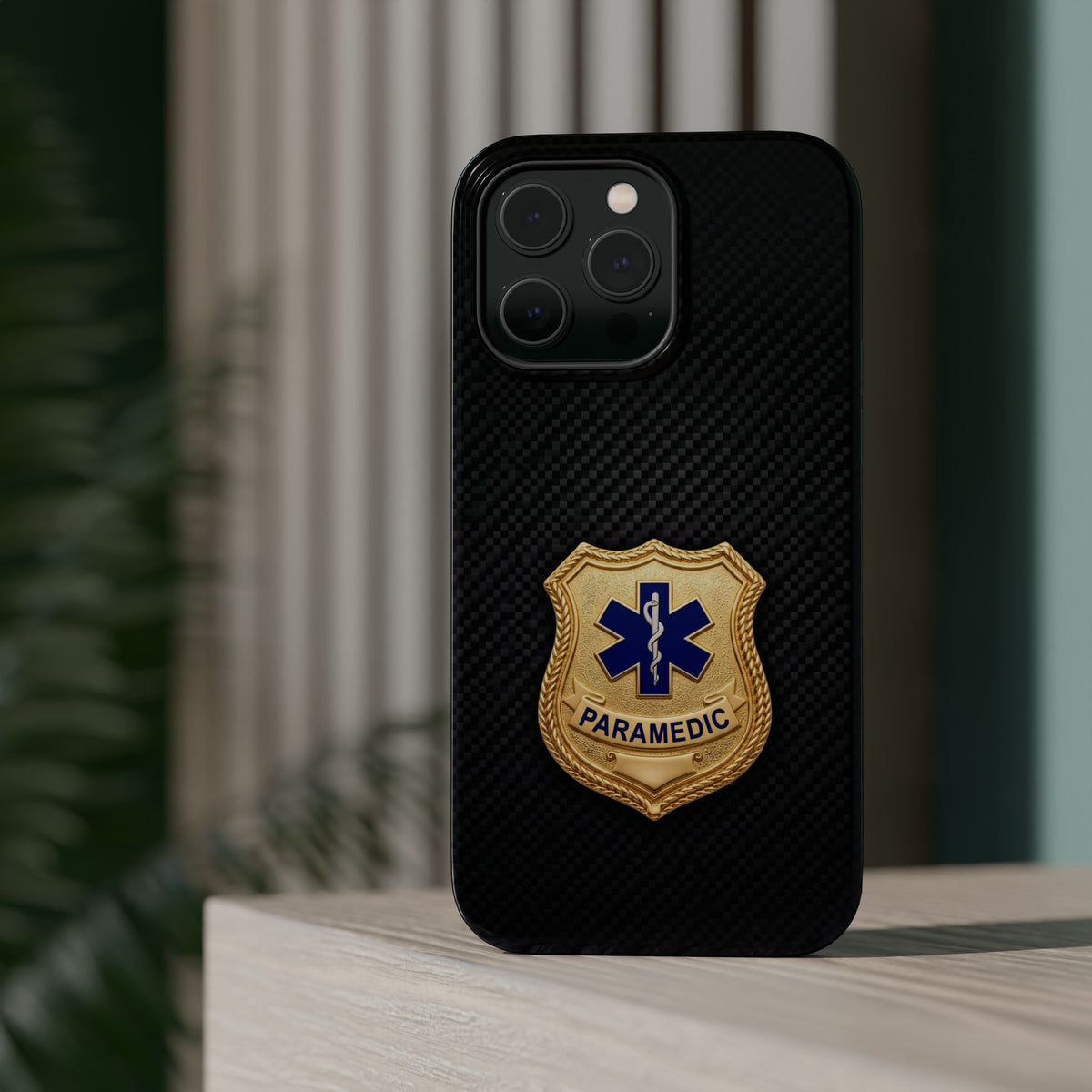 Gold Paramedic Badge Black Phone Case — Magnetic Wireless Charging Cover