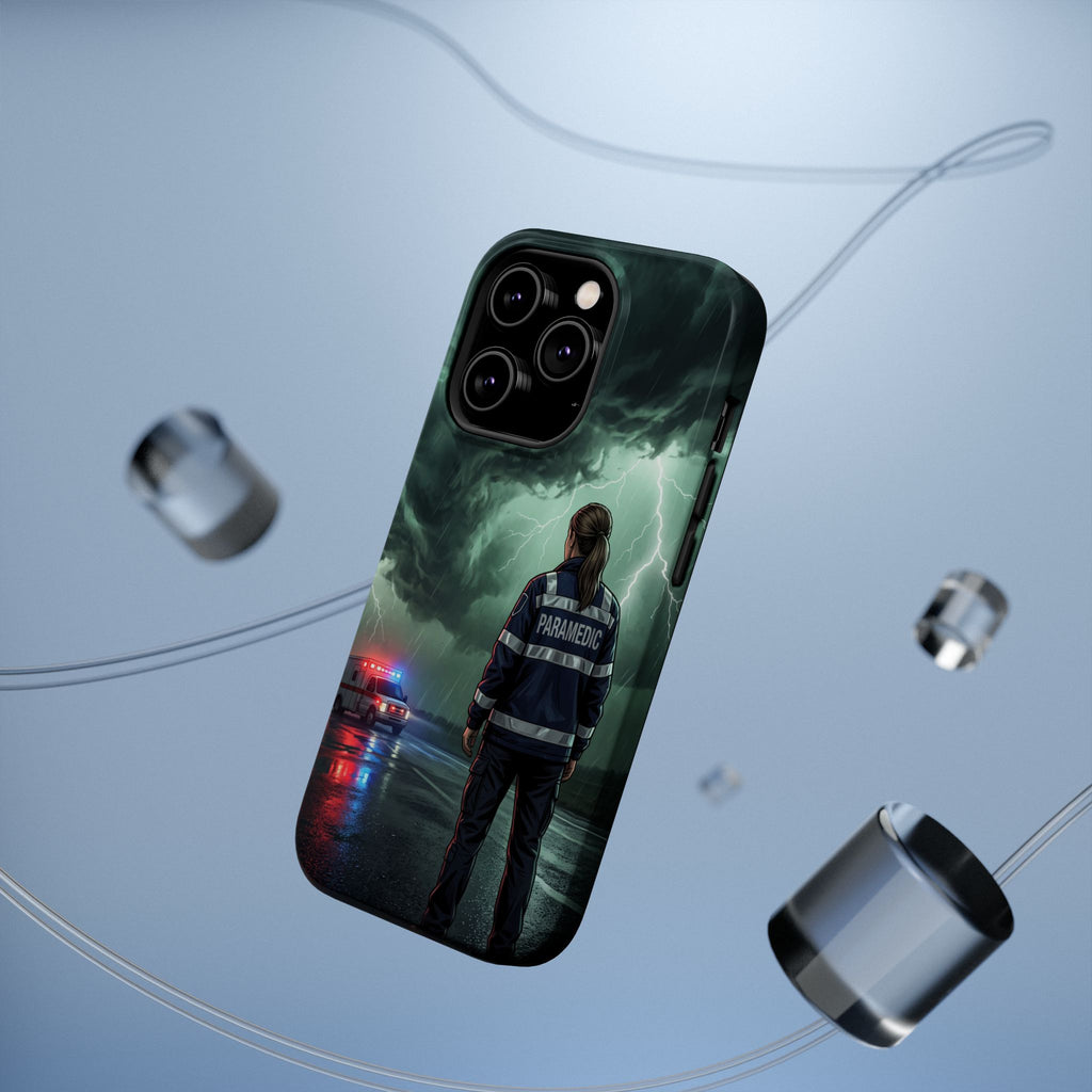 Female Paramedic Green Storm Phone Case — Magnetic Wireless Charging Cover