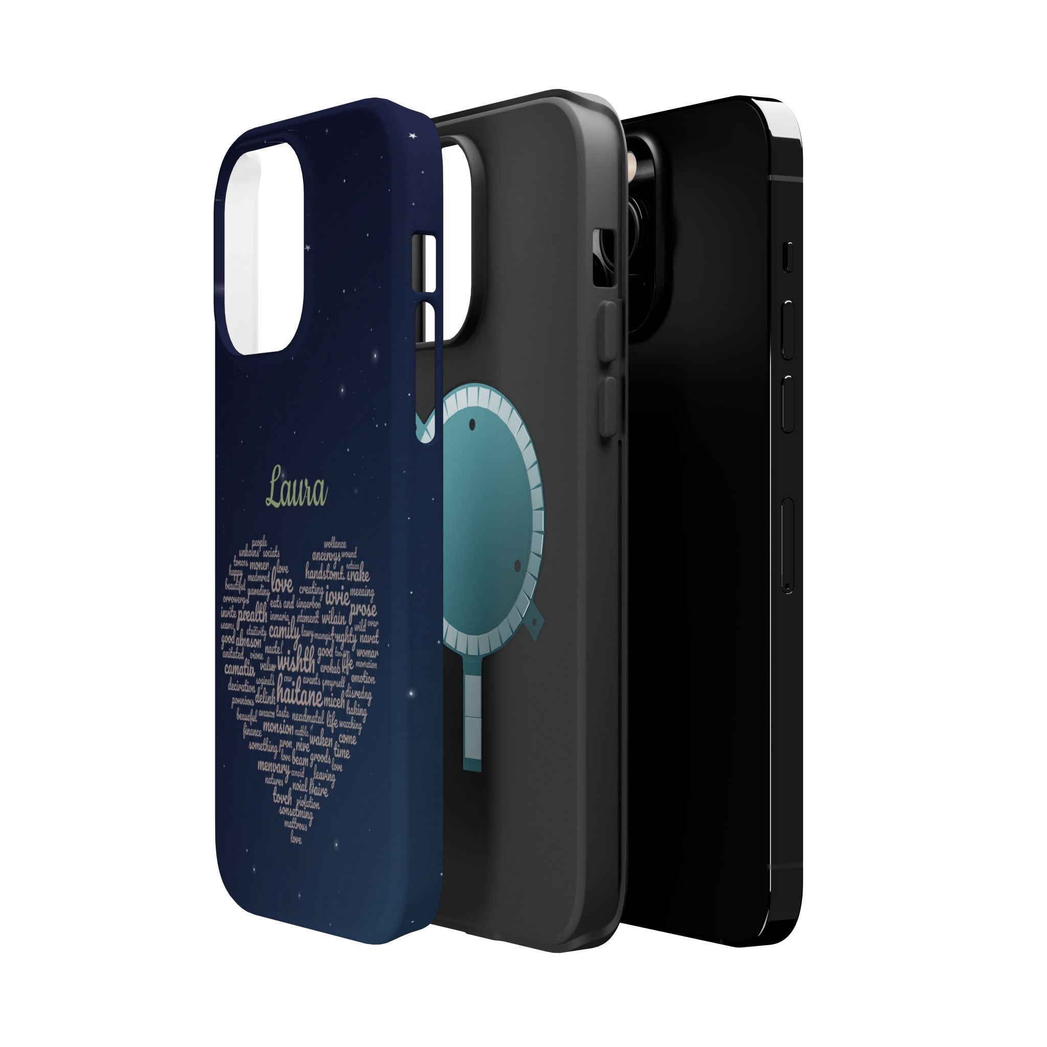 Personalized Teacher Heart Word Art Phone Case — Navy Wireless Charging Cover