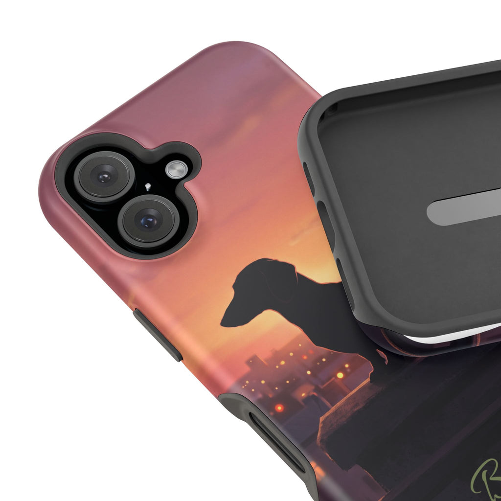 Personalized Dachshund Rooftop Sunset Phone Case — Wireless Charging Cover