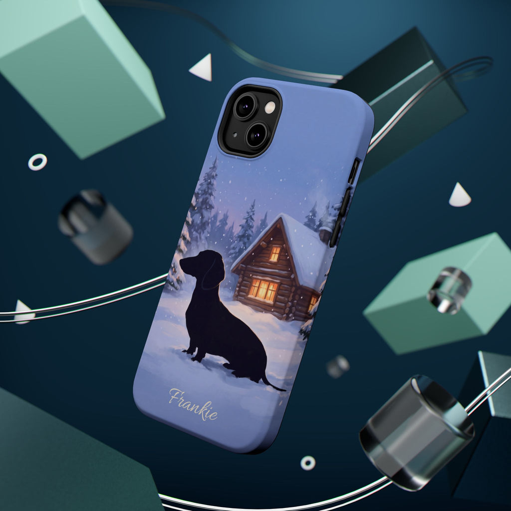 Personalized Dachshund Winter Cabin Phone Case — Wireless Charging Cover