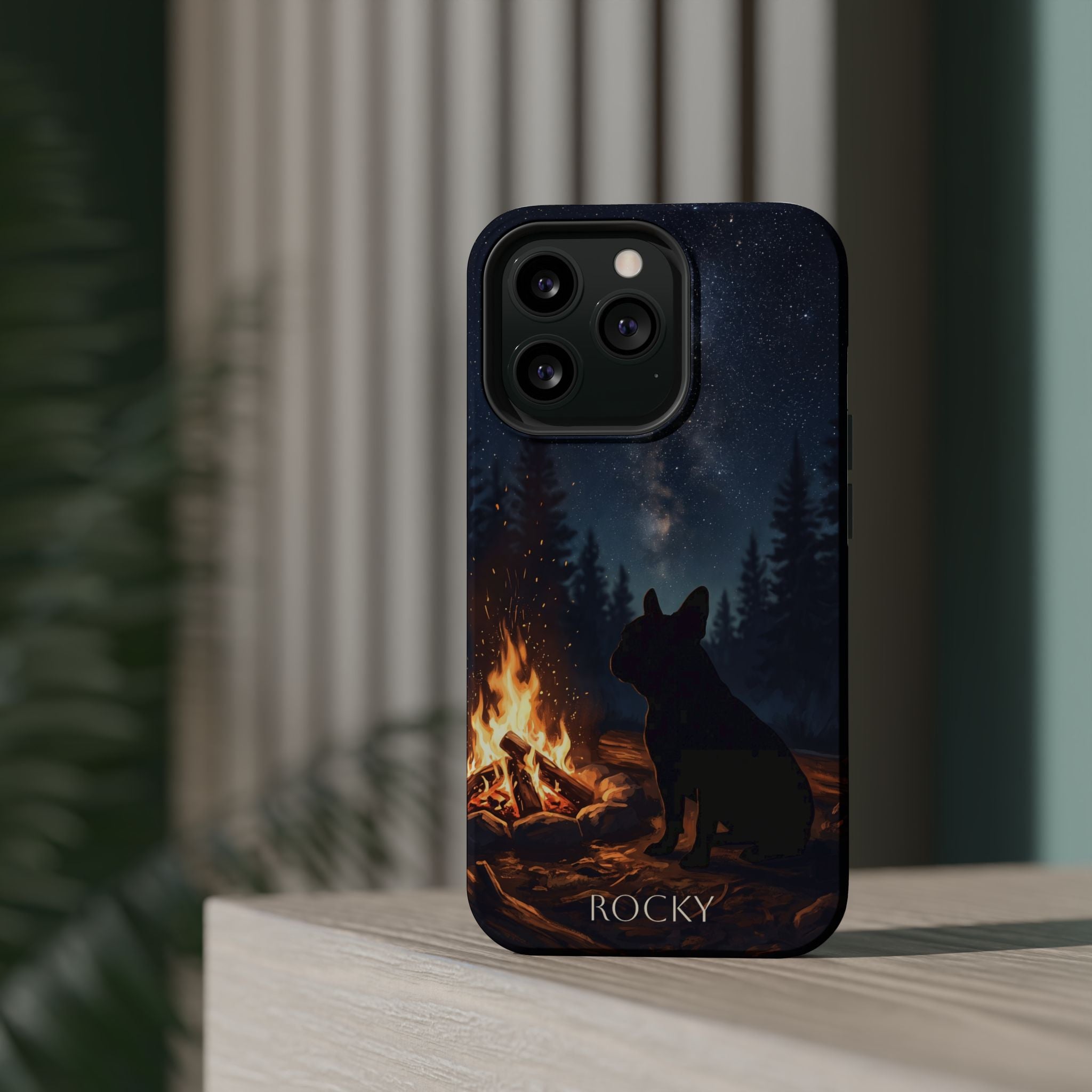 Personalized French Bulldog Campfire Phone Case — Wireless Charging Cover