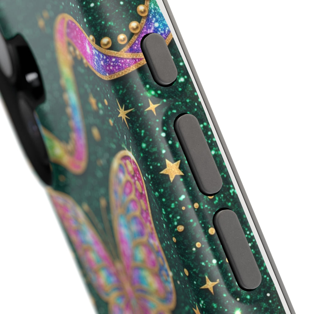 Rainbow Glitter Butterfly Personalized Teacher Phone Case — Wireless Charging Cover