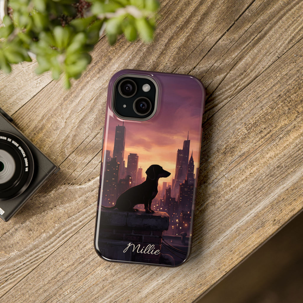 Personalized Dachshund City Skyline Phone Case — Wireless Charging Cover