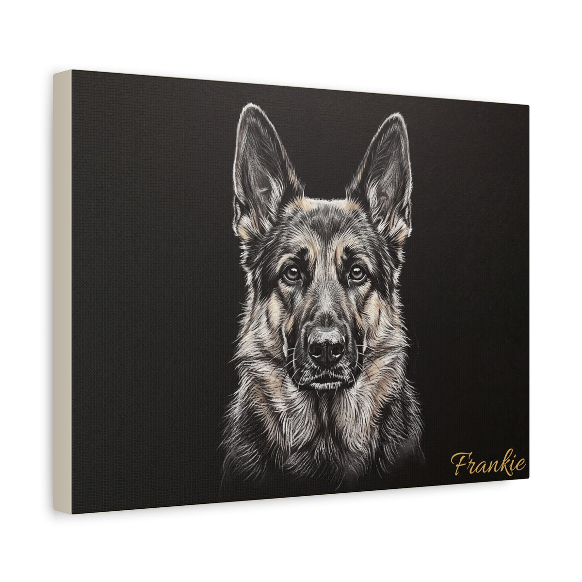 German Shepherd Personalized Canvas | Chalk Drawing on Black Wall Art