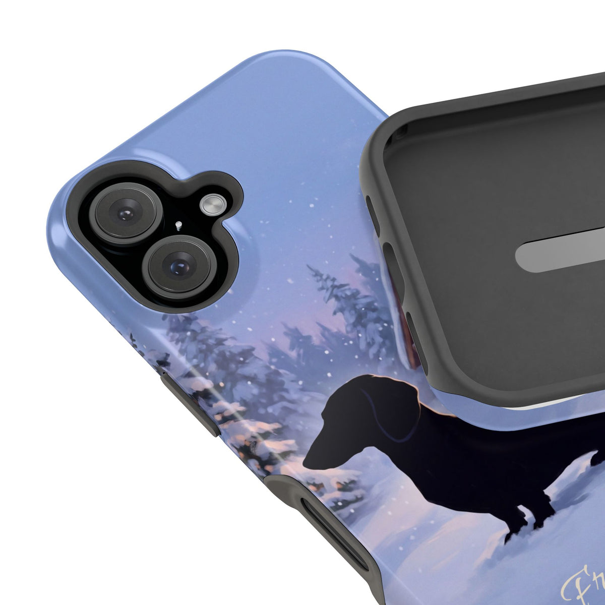 Personalized Dachshund Winter Cabin Phone Case — Wireless Charging Cover