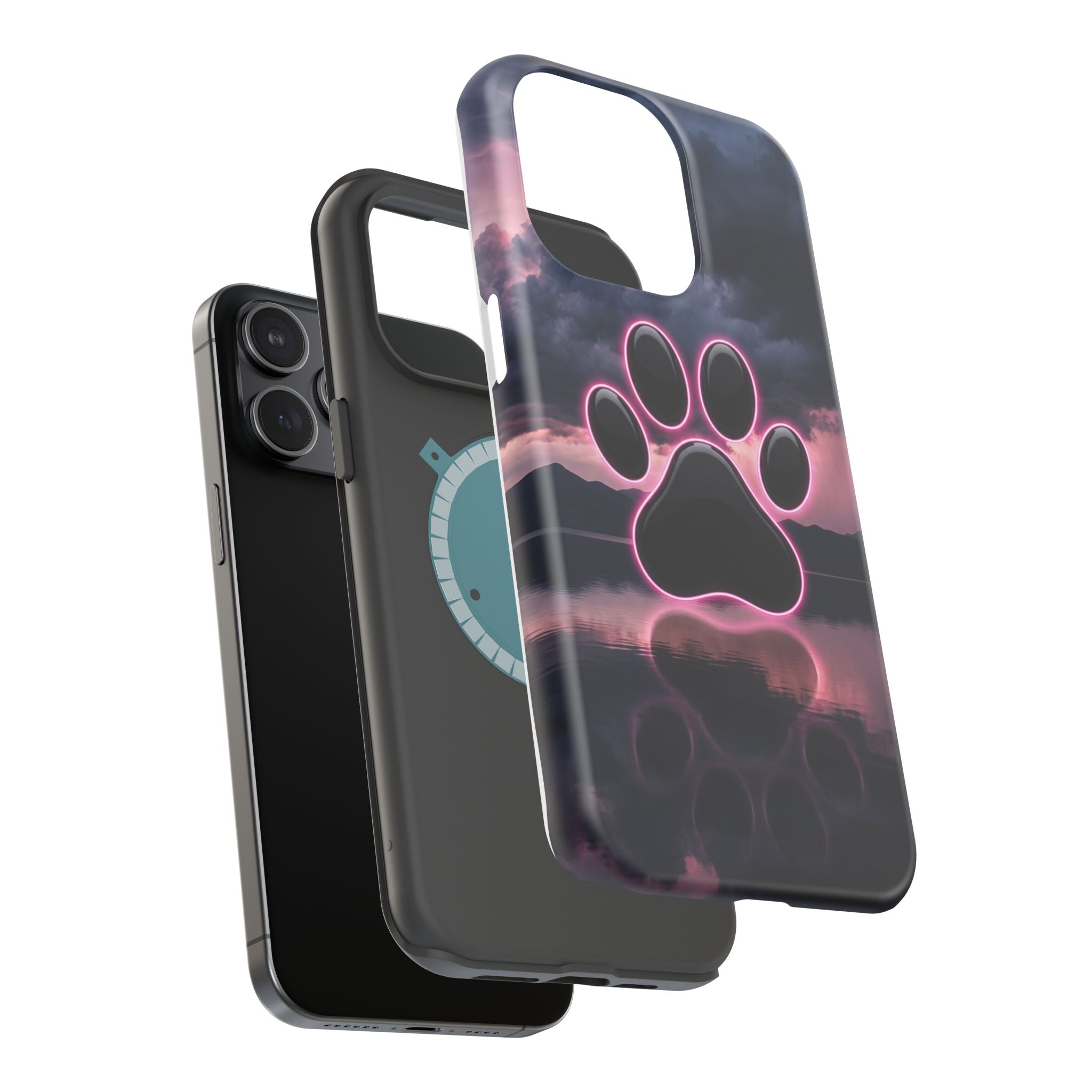 Neon Paw Print Phone Case — Impact-Resistant Wireless Charging Cover