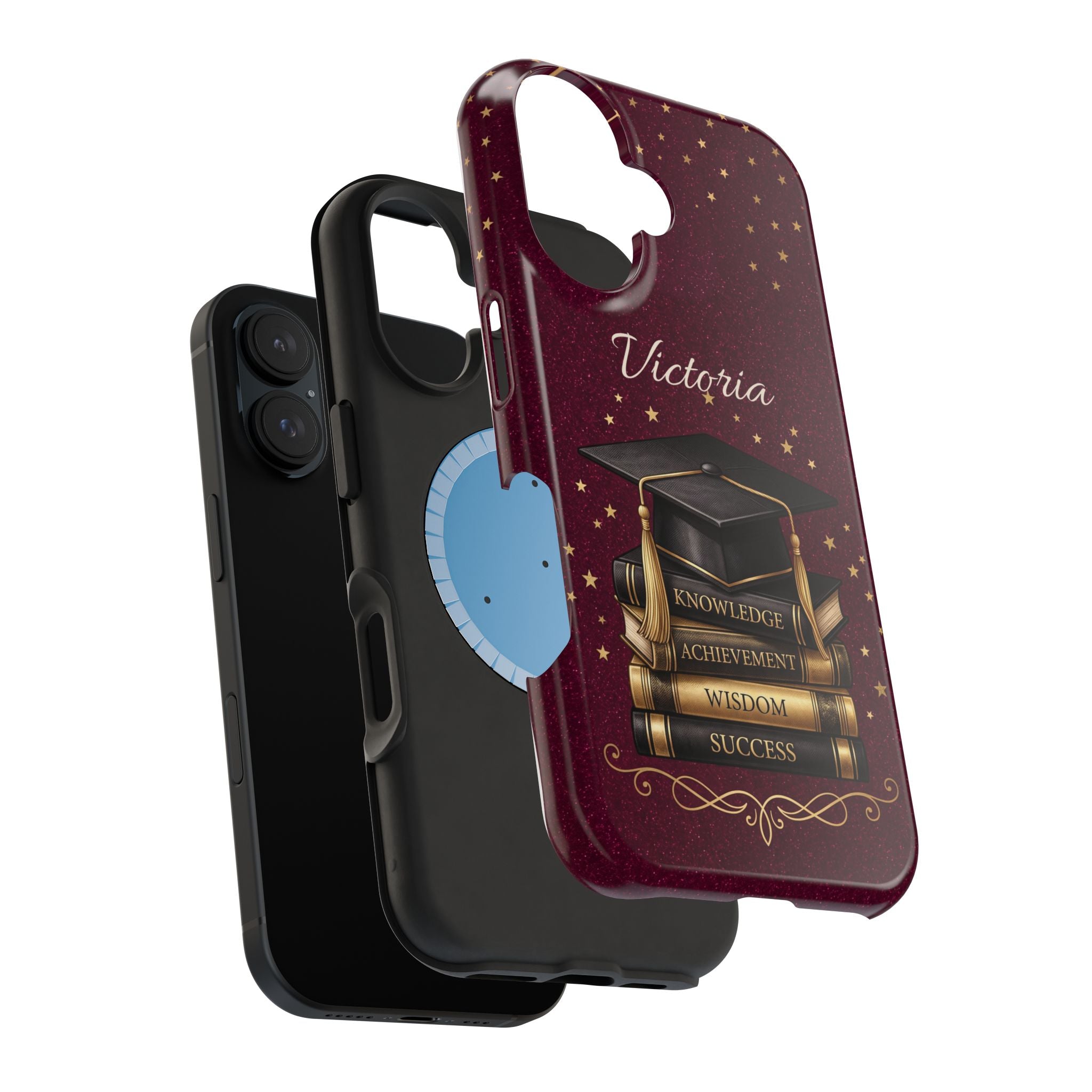 Graduation Cap & Books Personalized Teacher Phone Case — Wireless Charging Cover