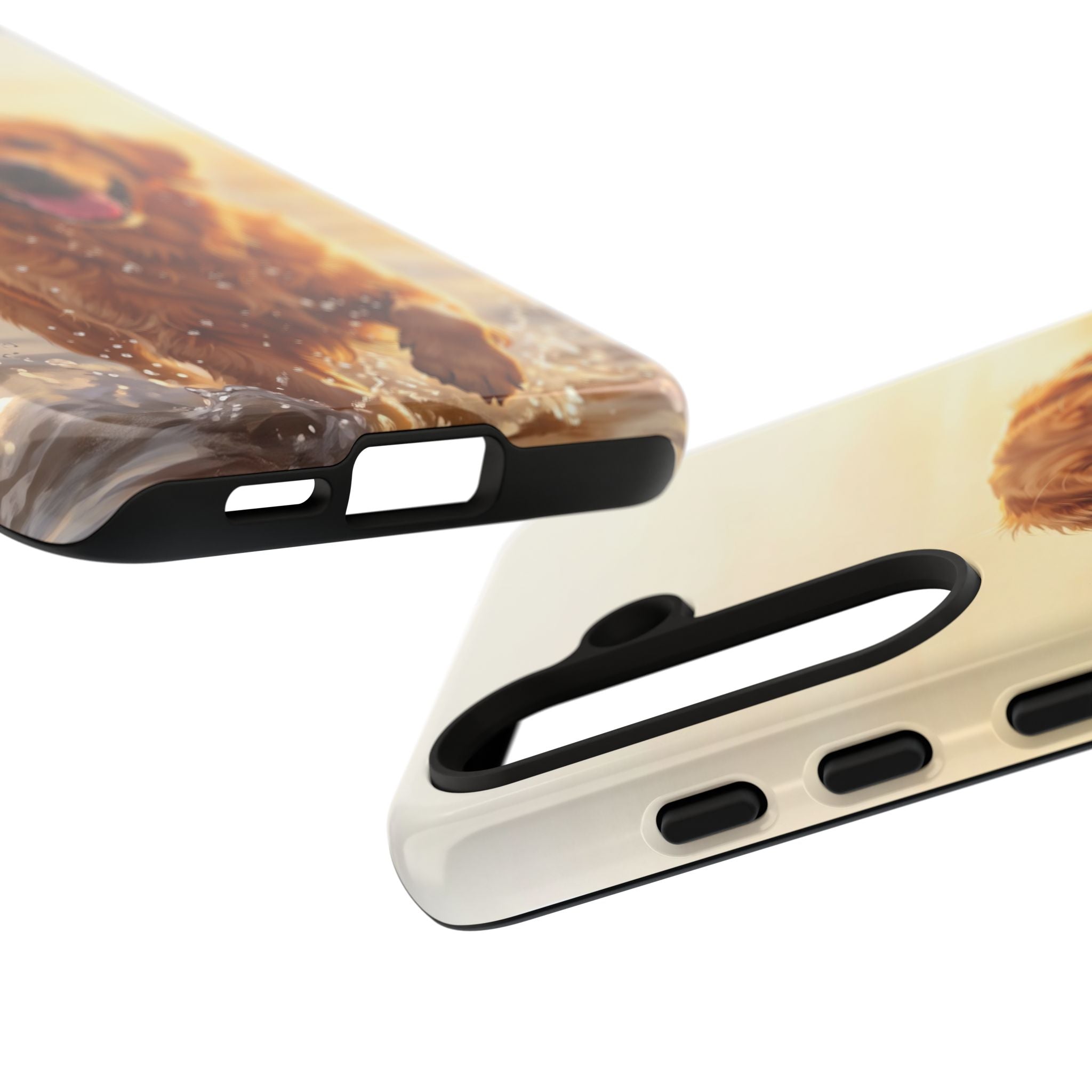 Golden Retriever Splashing in Water Phone Case | Joyful Dog at Golden Hour | iPhone & Samsung