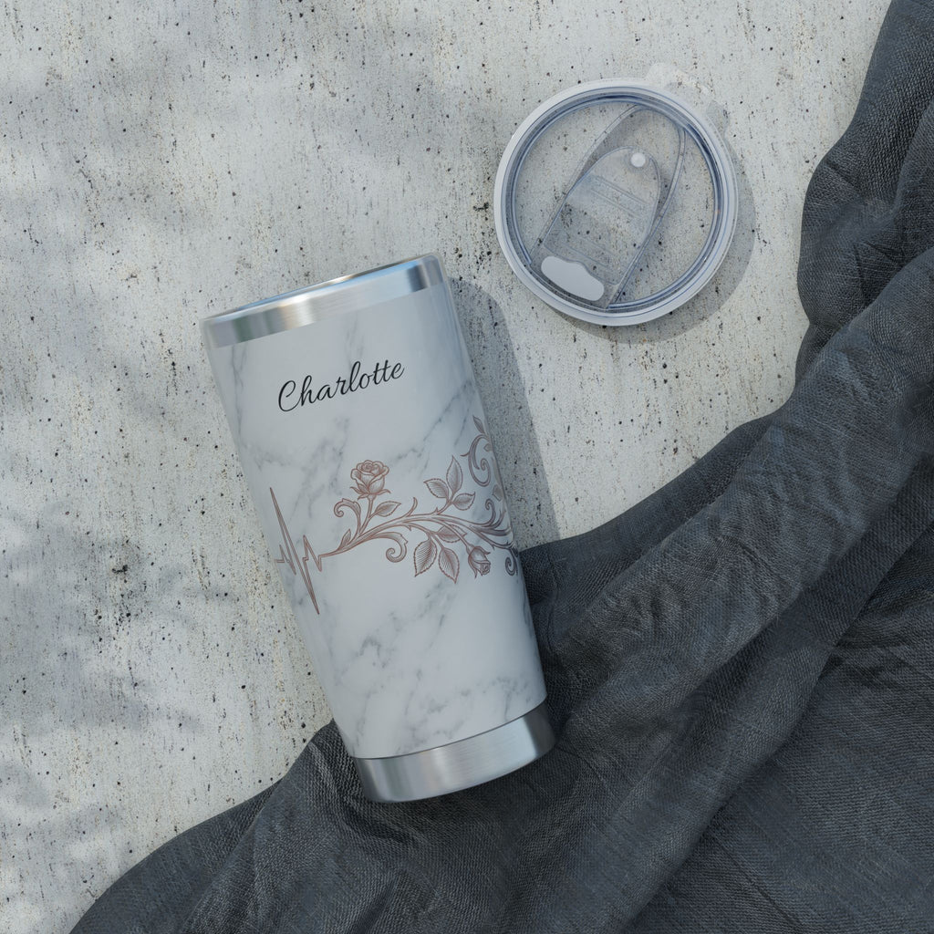 Personalized Marble Floral Tumbler – Custom Name Rose Gold Design 20 oz