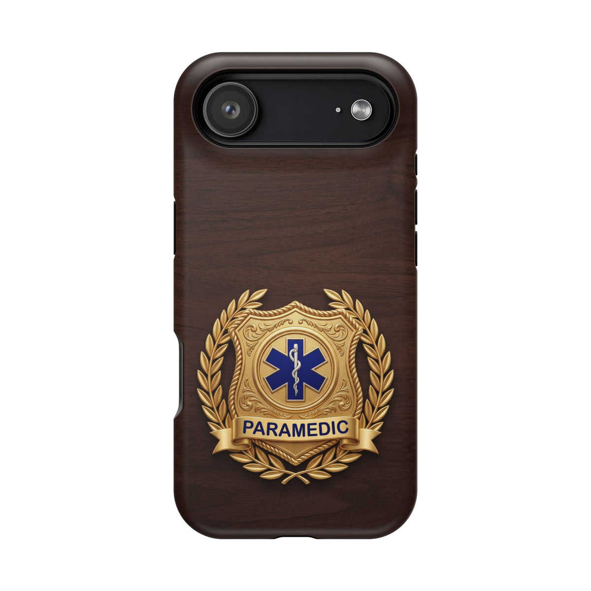 Gold Paramedic Laurel Badge Wood Phone Case — Magnetic Wireless Charging Cover