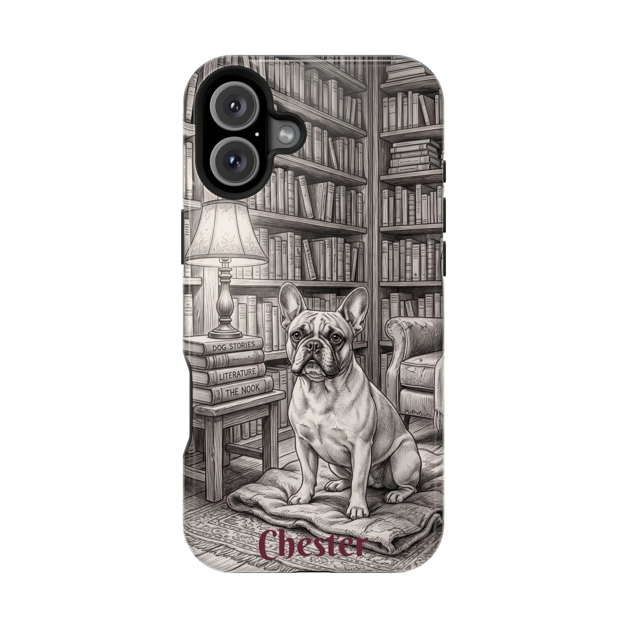 Personalized French Bulldog Library Study Phone Case — Wireless Charging Cover