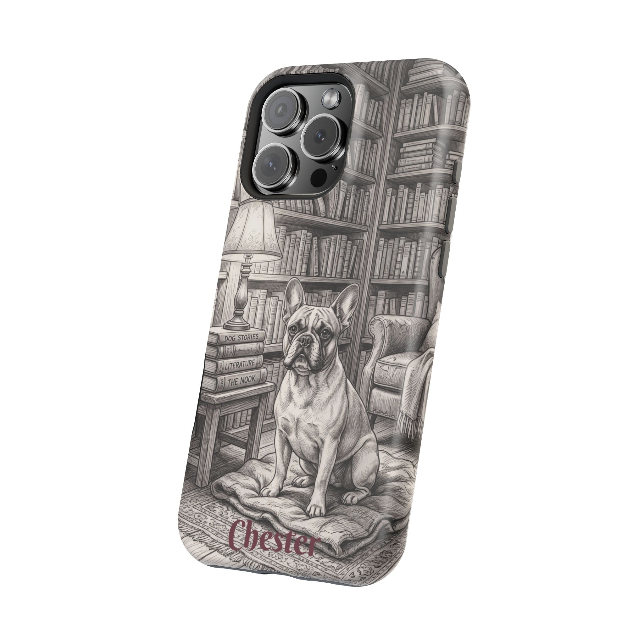 Personalized French Bulldog Library Study Phone Case — Wireless Charging Cover