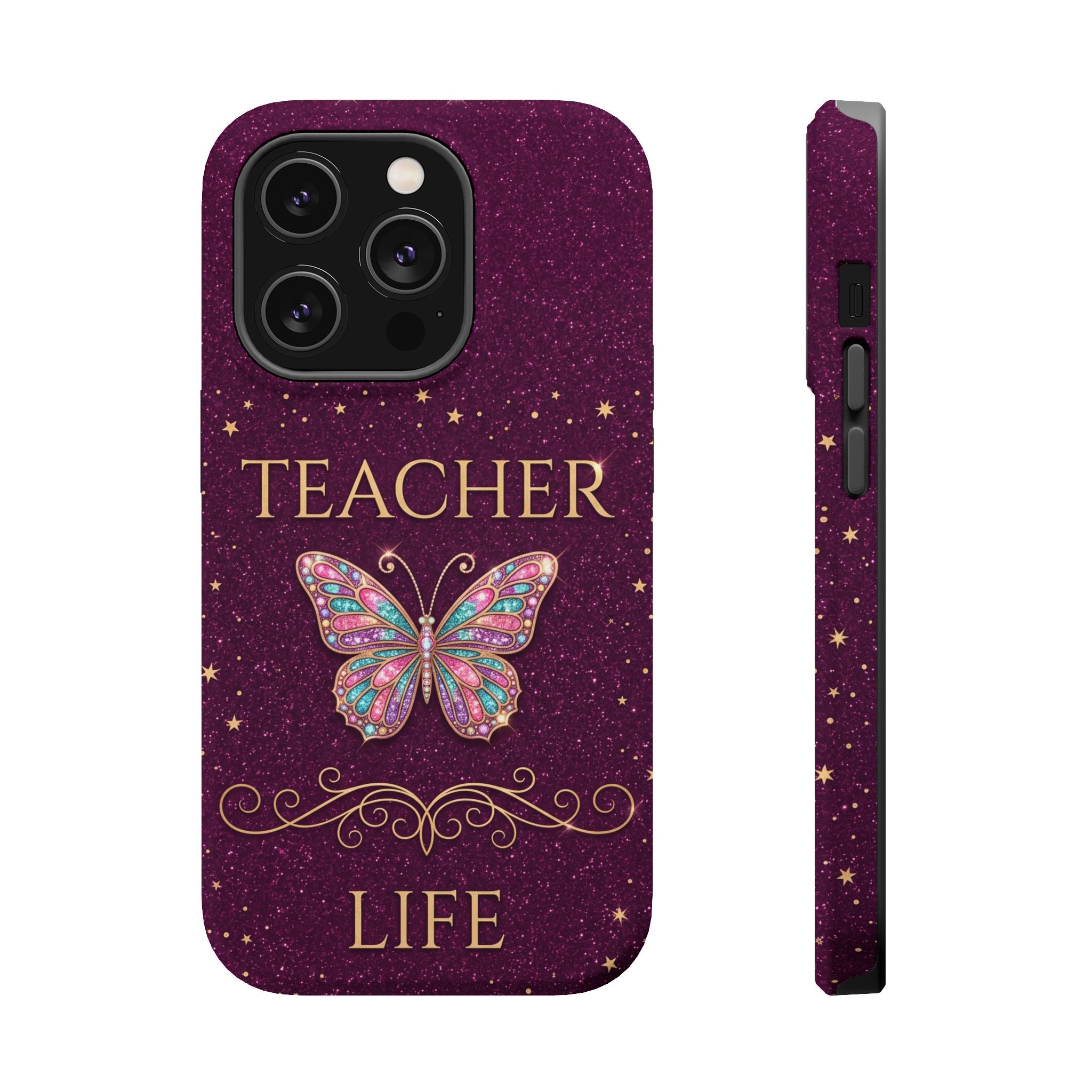 Teacher Life Glitter Butterfly Phone Case — Wireless Charging Cover