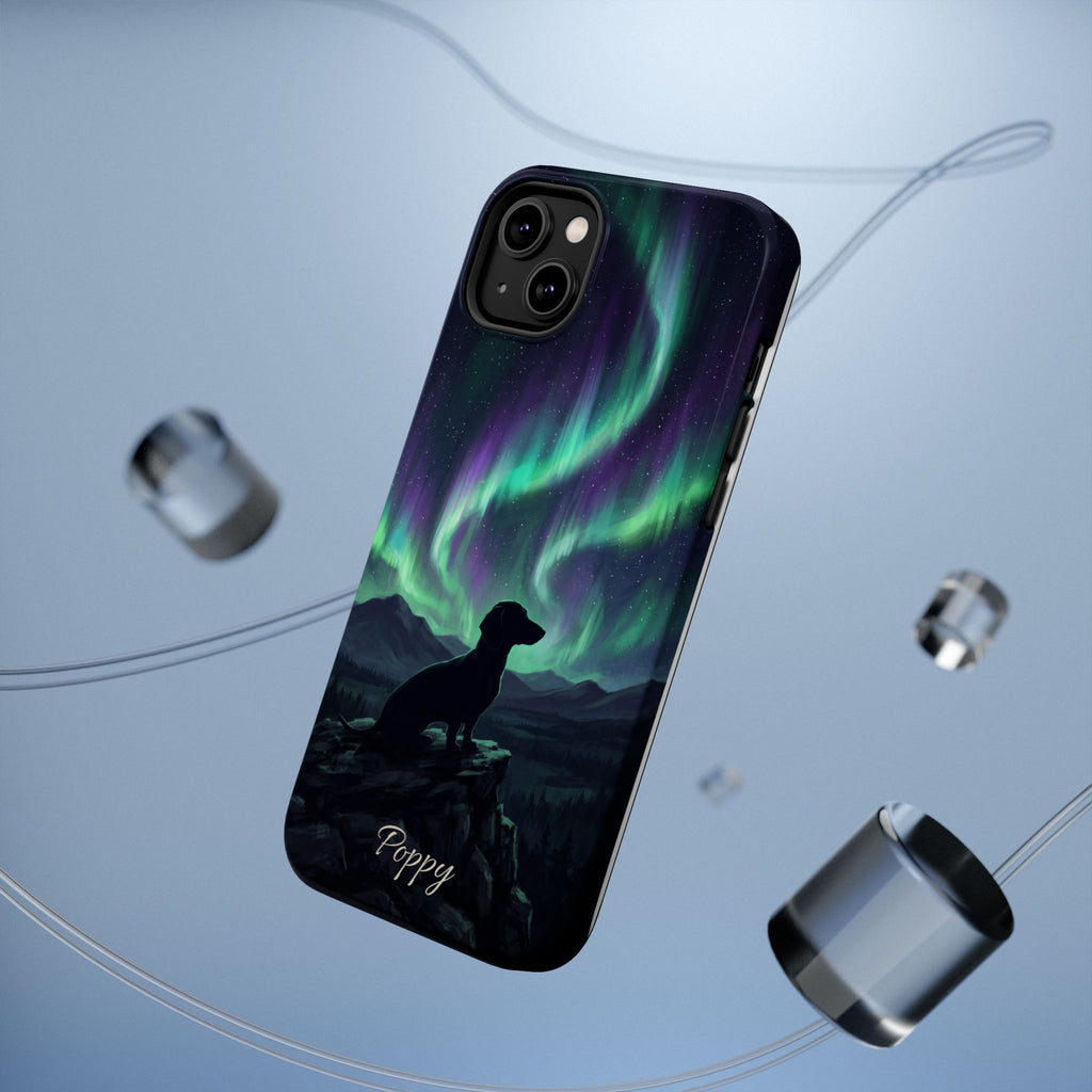 Personalized Dachshund Northern Lights Phone Case — Wireless Charging Cover