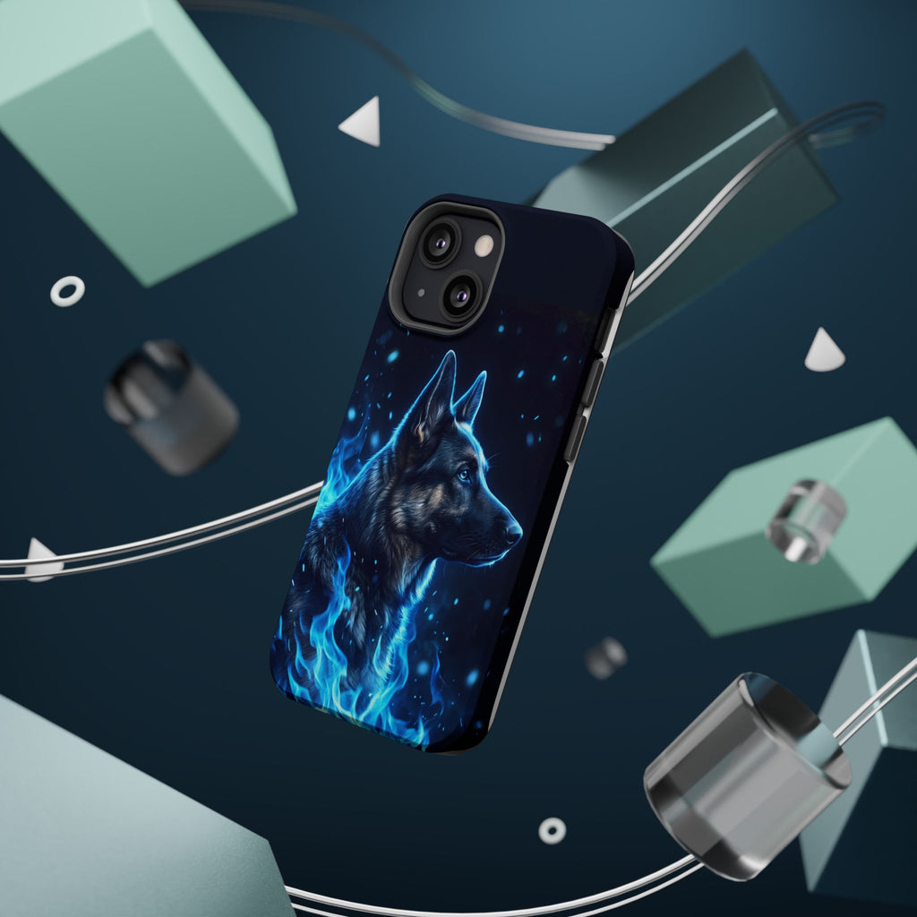 German Shepherd Phone Case | Blue Flame Art — Tough Magnetic Case with Wireless Charging