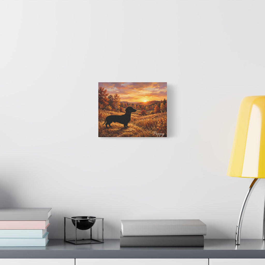 Dachshund Silhouette Personalized Canvas | Autumn Sunset Wall Art