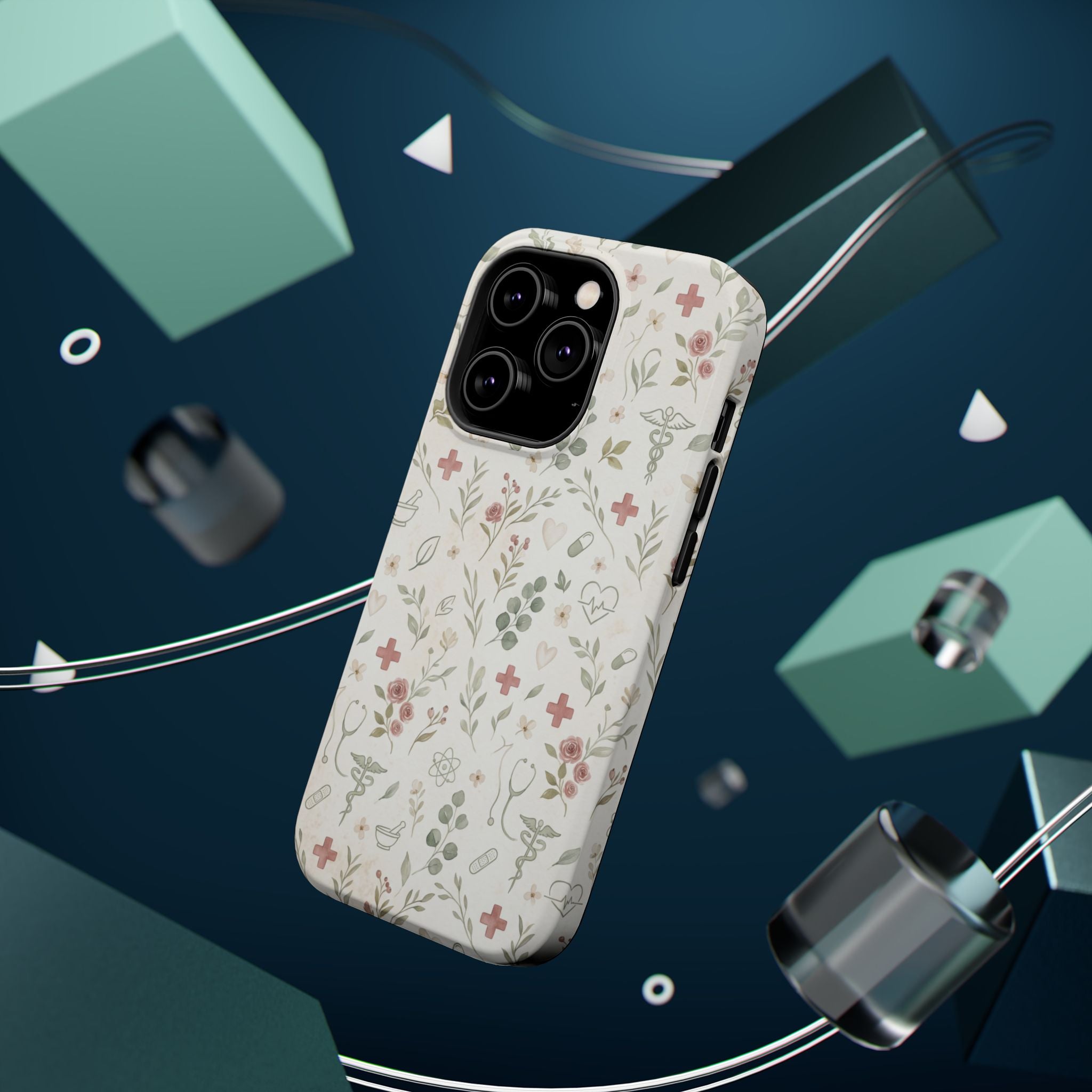 Floral Nurse Phone Case — Impact-Resistant Wireless Charging Cover