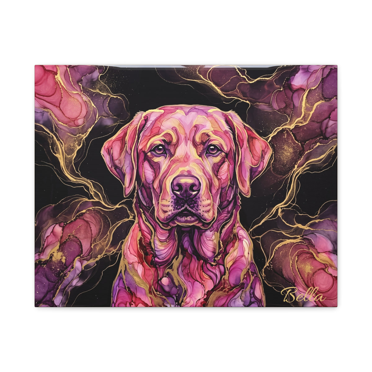 Labrador Personalized Canvas | Pink Alcohol Ink & Gold Marble Wall Art
