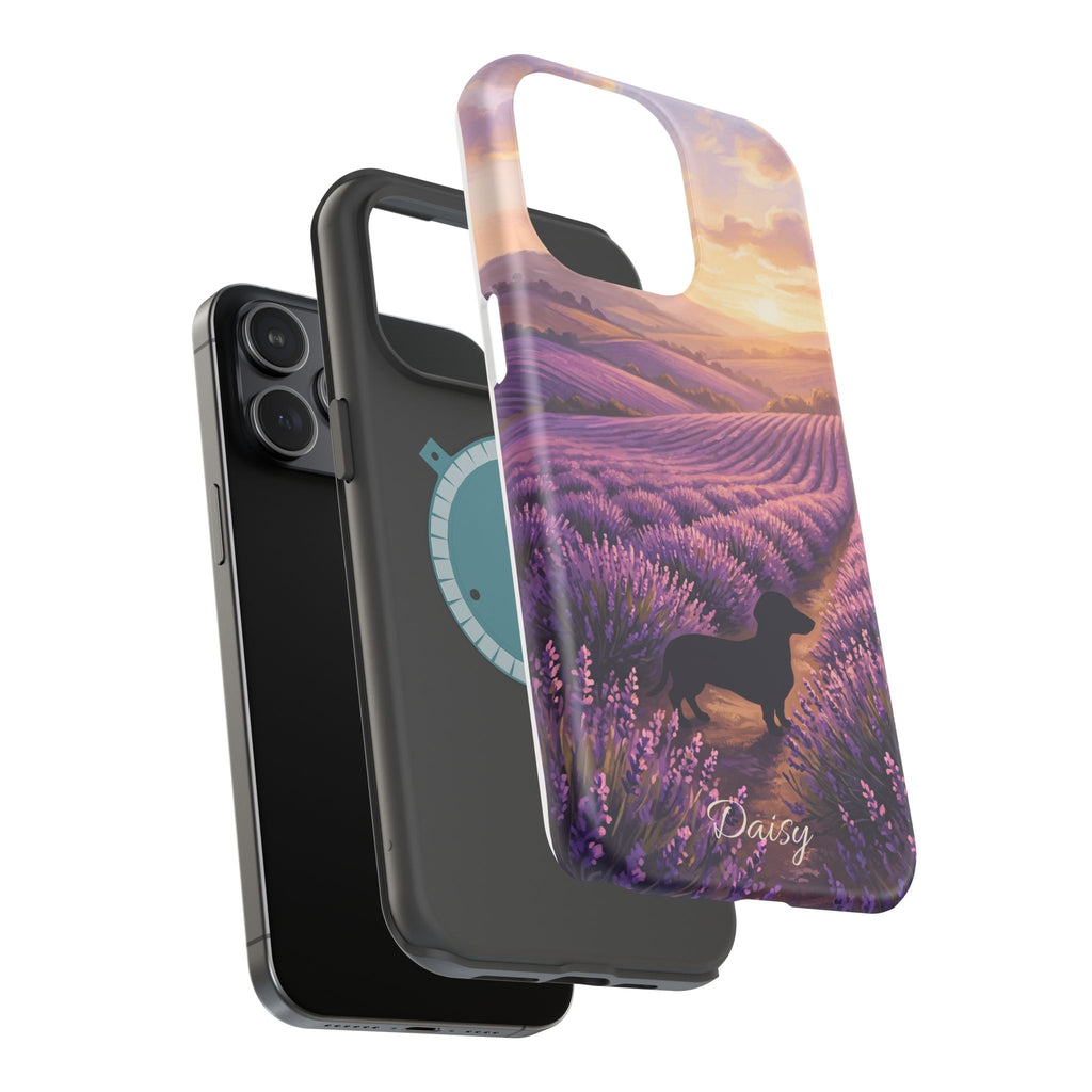 Personalized Dachshund Lavender Field Phone Case — Wireless Charging Cover