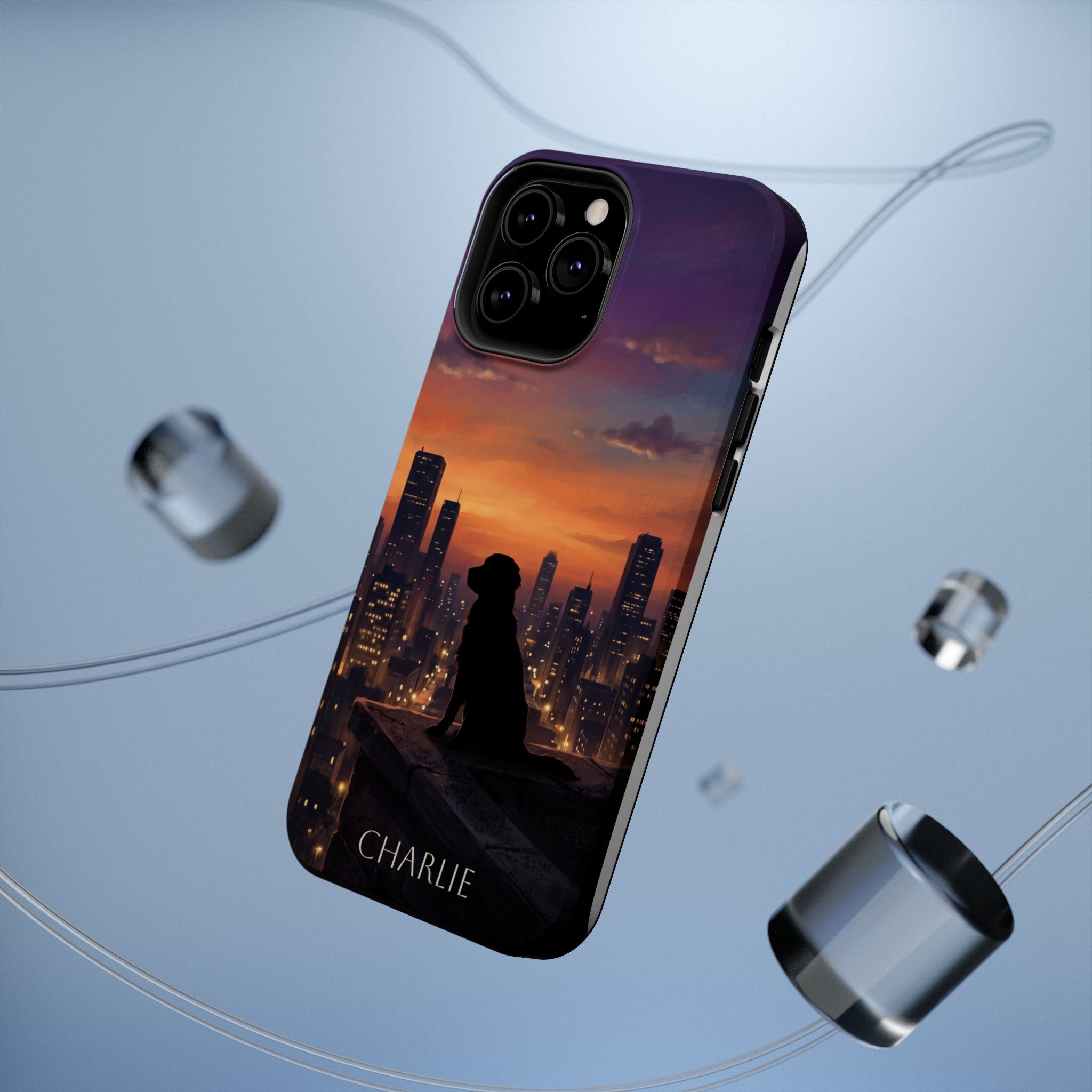 Personalized Golden Retriever City Skyline Phone Case — Wireless Charging Cover