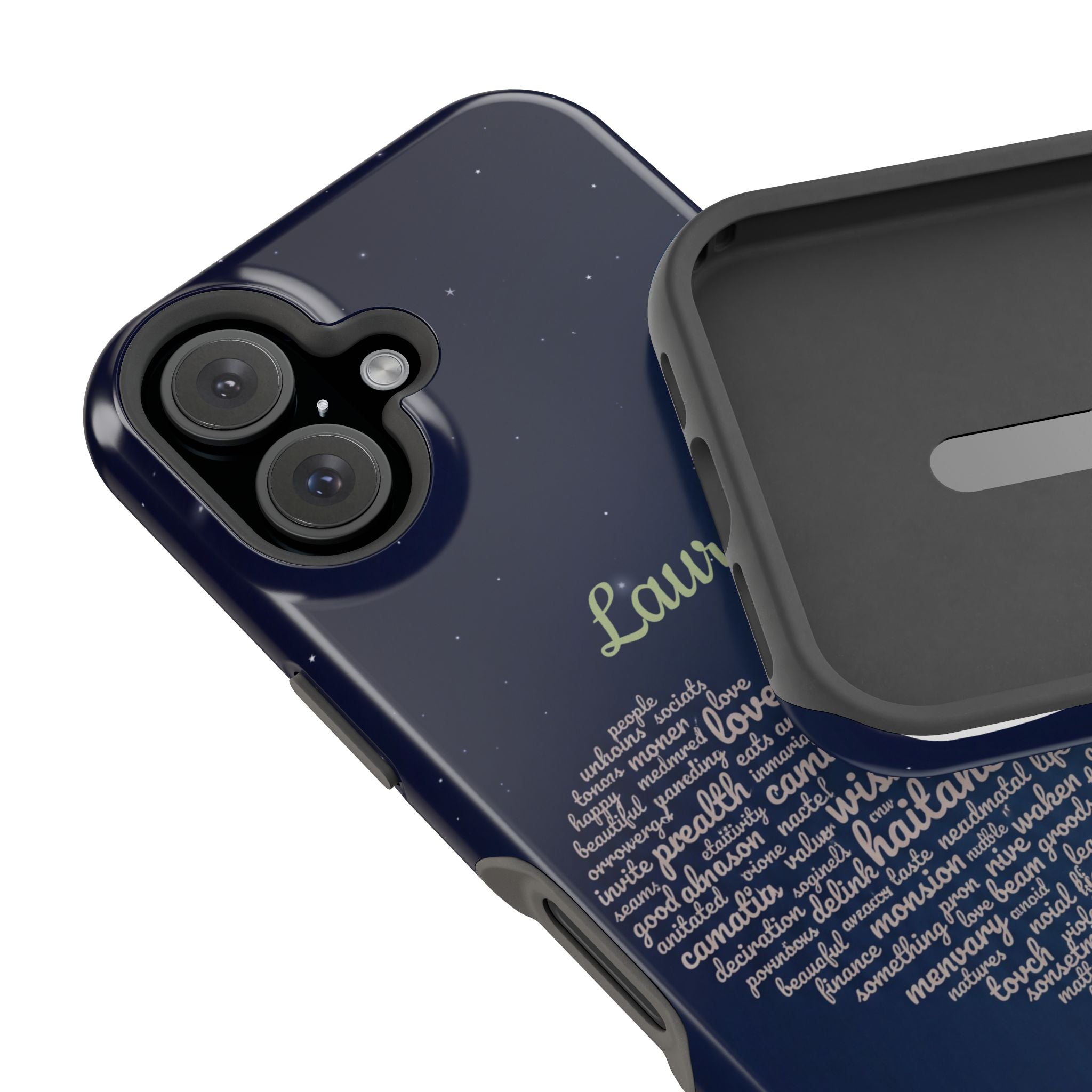 Personalized Teacher Heart Word Art Phone Case — Navy Wireless Charging Cover
