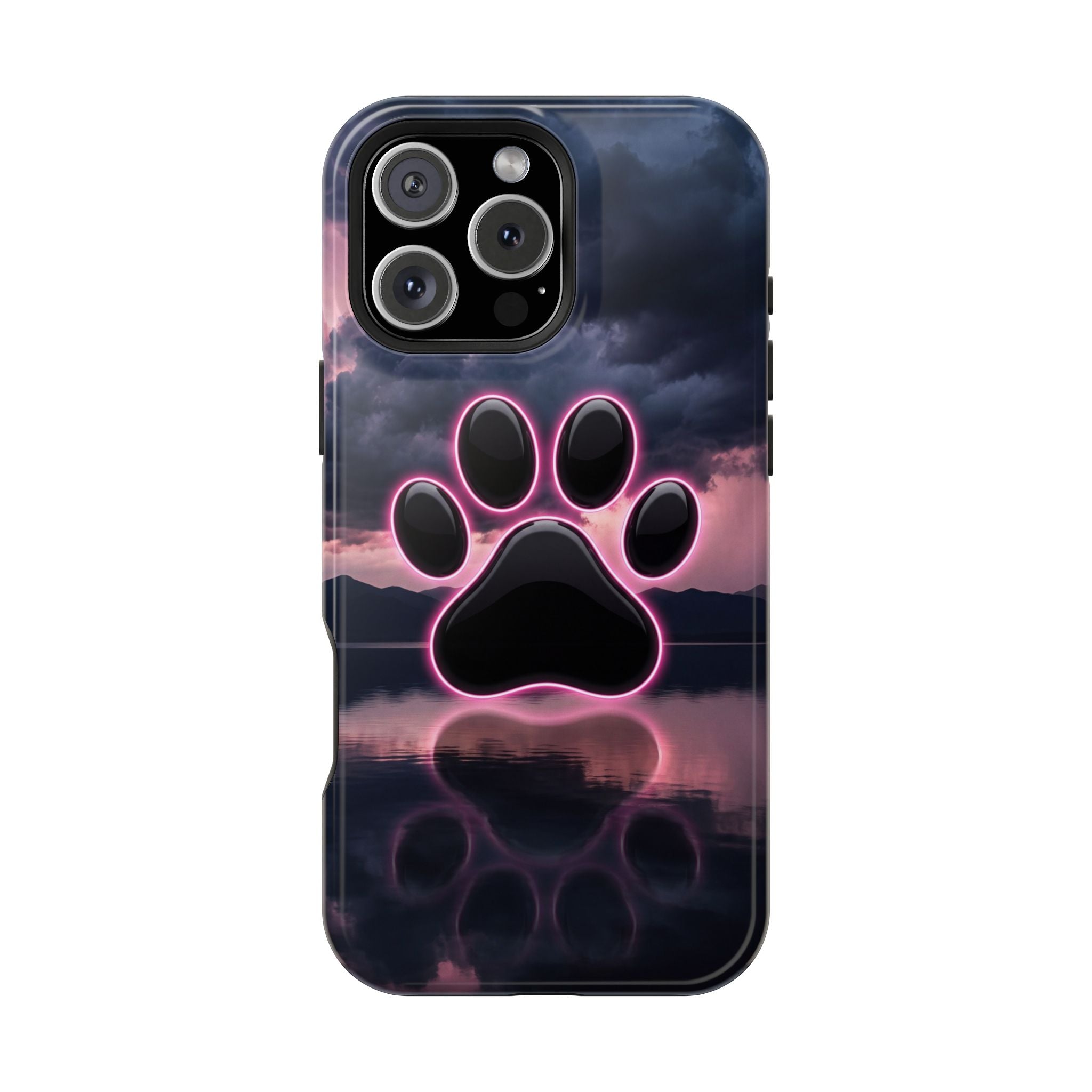 Neon Paw Print Phone Case — Impact-Resistant Wireless Charging Cover