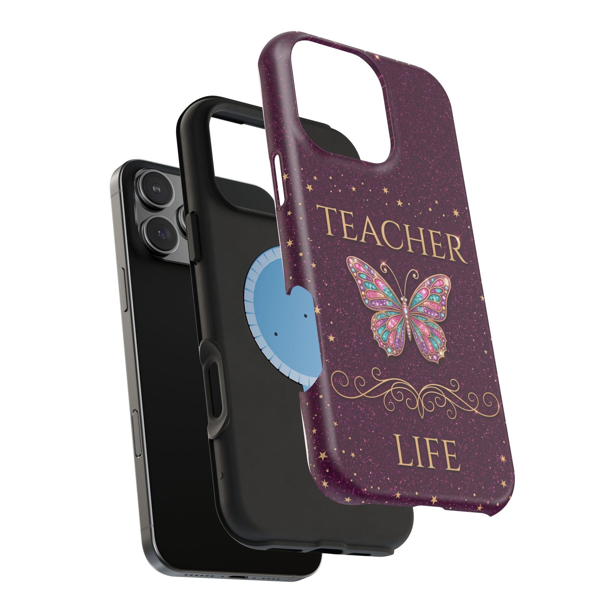 Teacher Life Glitter Butterfly Phone Case — Wireless Charging Cover