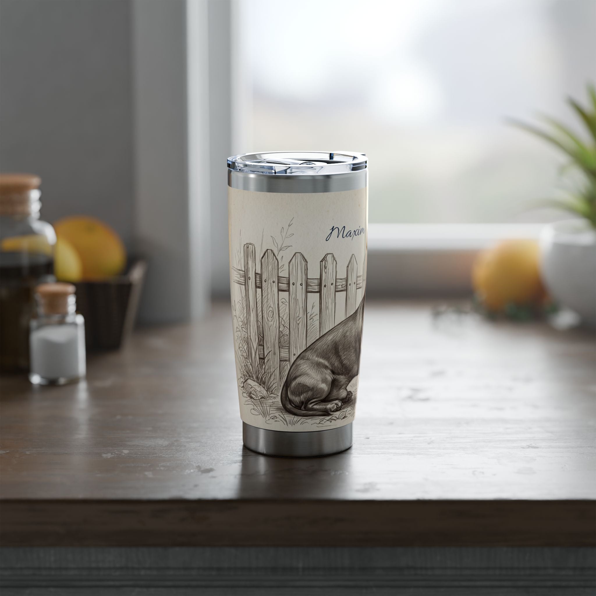 Royal Dachshund Stainless Tumbler — 20 oz Personalized Travel Mug with Cottage Garden Design