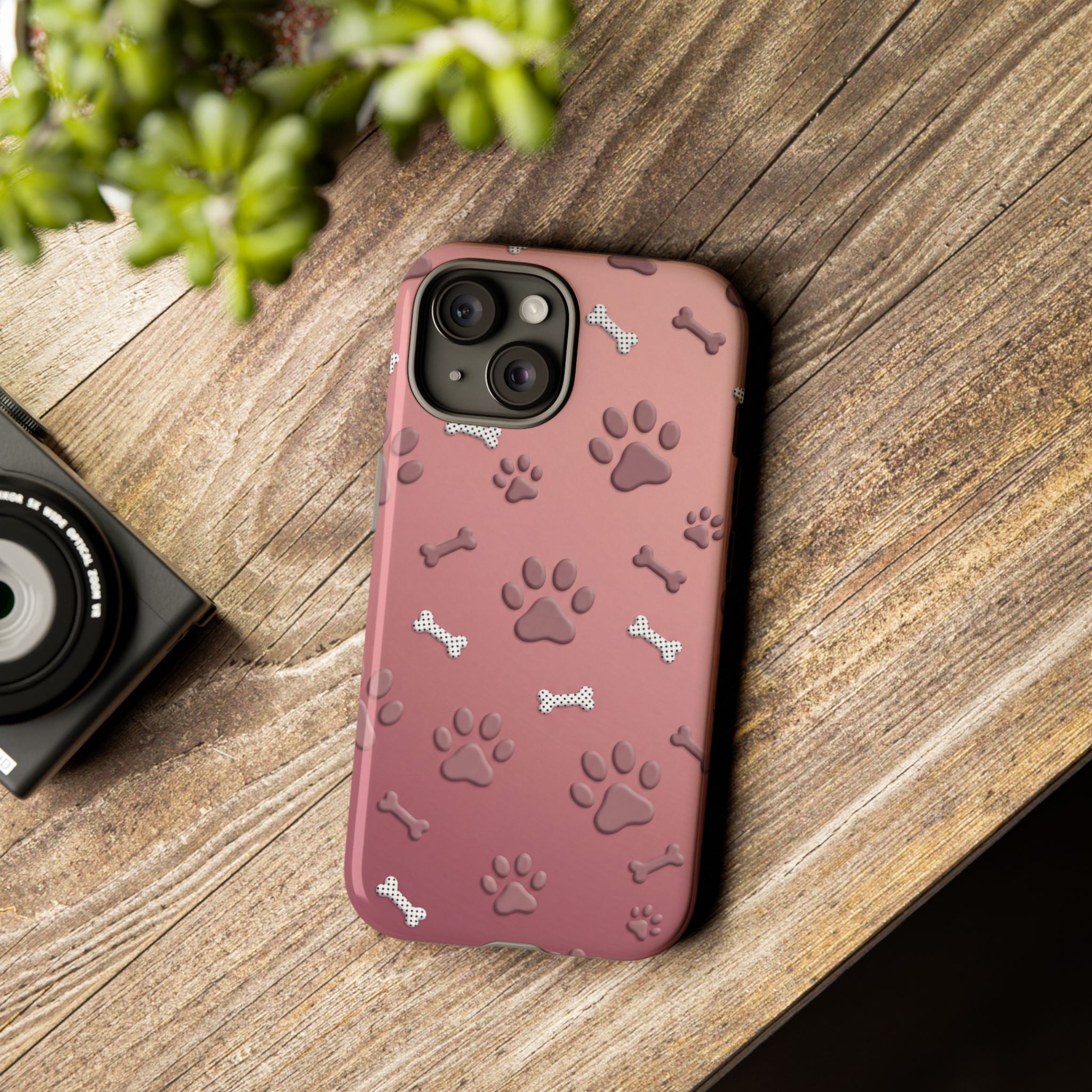 iPhone & Samsung Phone Case | Paw Print & Bone  | Dusty Rose Pattern Case for Frenchie Lovers