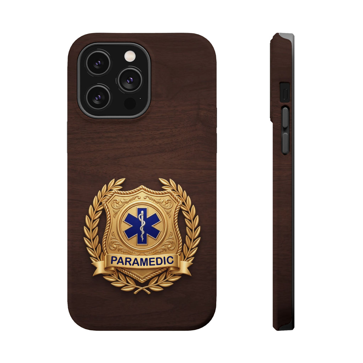 Gold Paramedic Laurel Badge Wood Phone Case — Magnetic Wireless Charging Cover